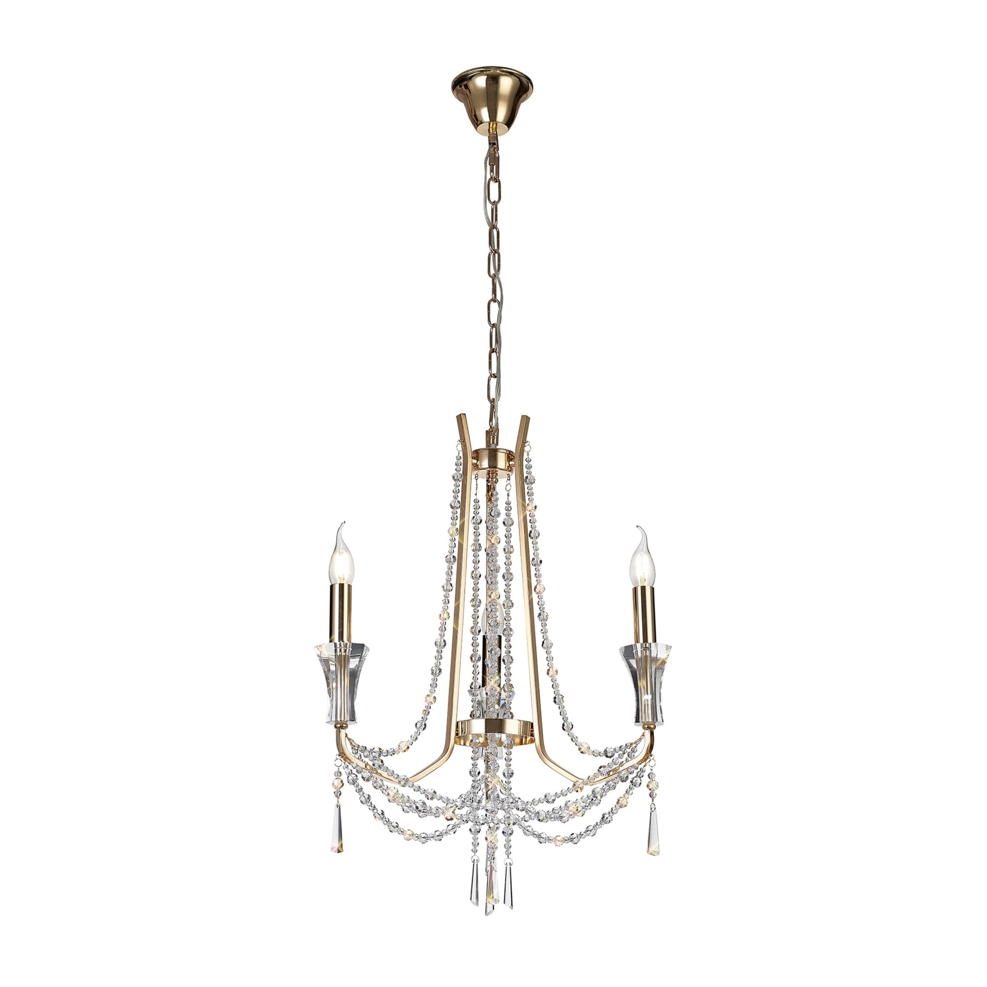 Diyas Armand Pendant 3 Light E14 - French Gold/Crystal