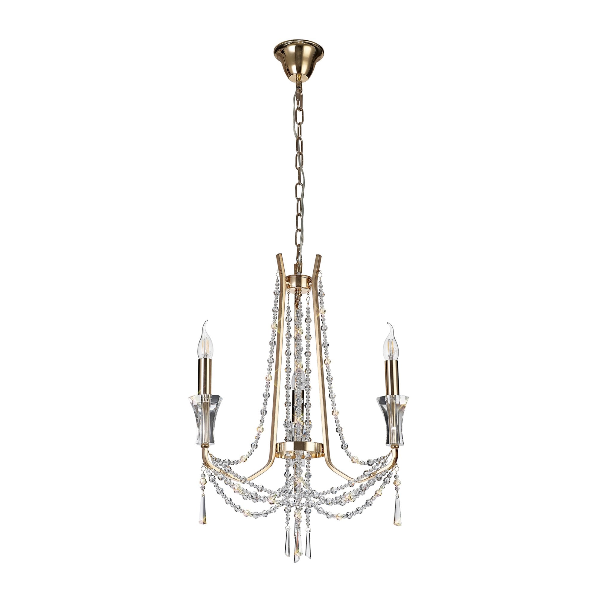 Diyas Armand Pendant 3 Light E14 - French Gold/Crystal