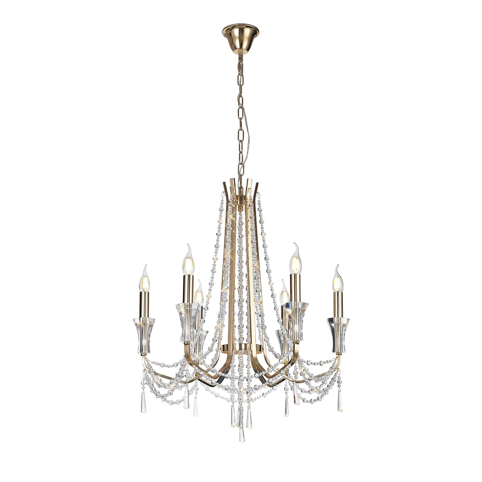 Diyas Armand Pendant 6 Light E14 - French Gold/Crystal