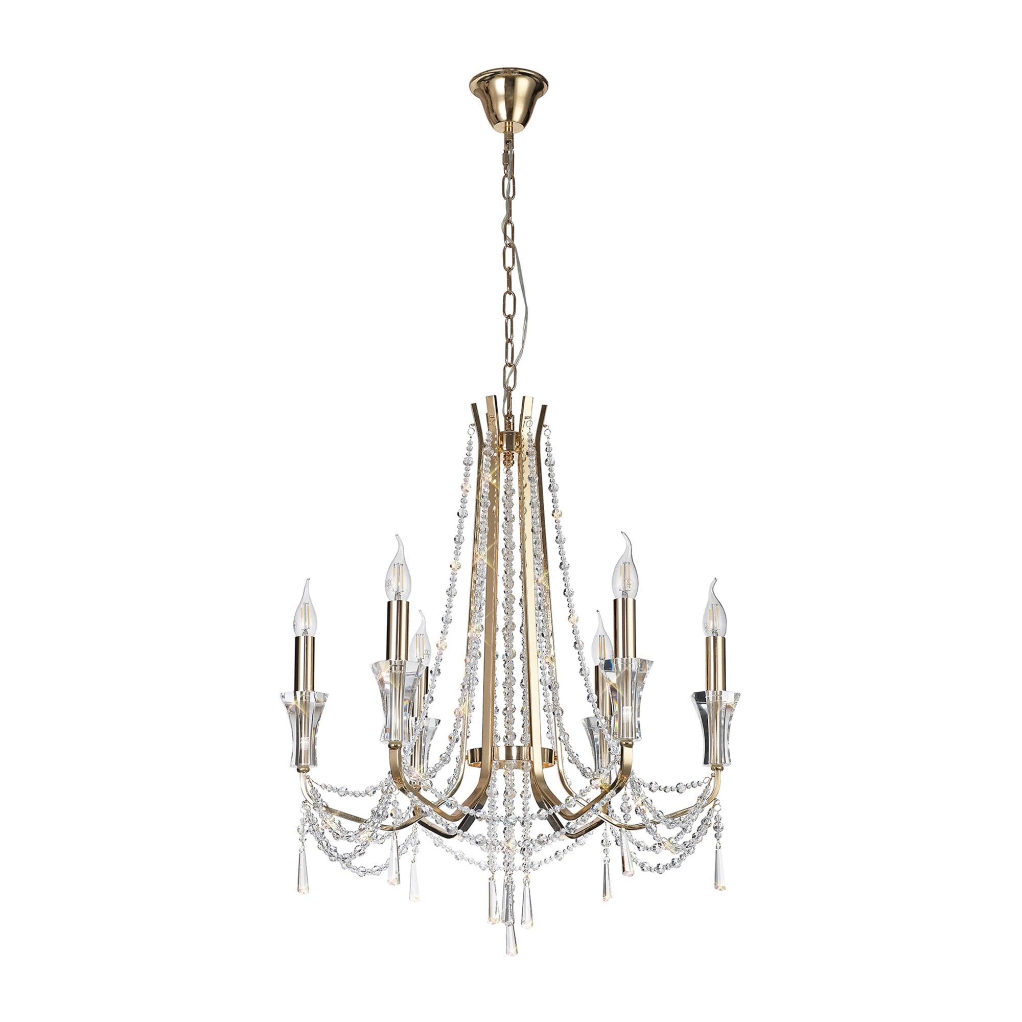 Diyas Armand Pendant 6 Light E14 - French Gold/Crystal