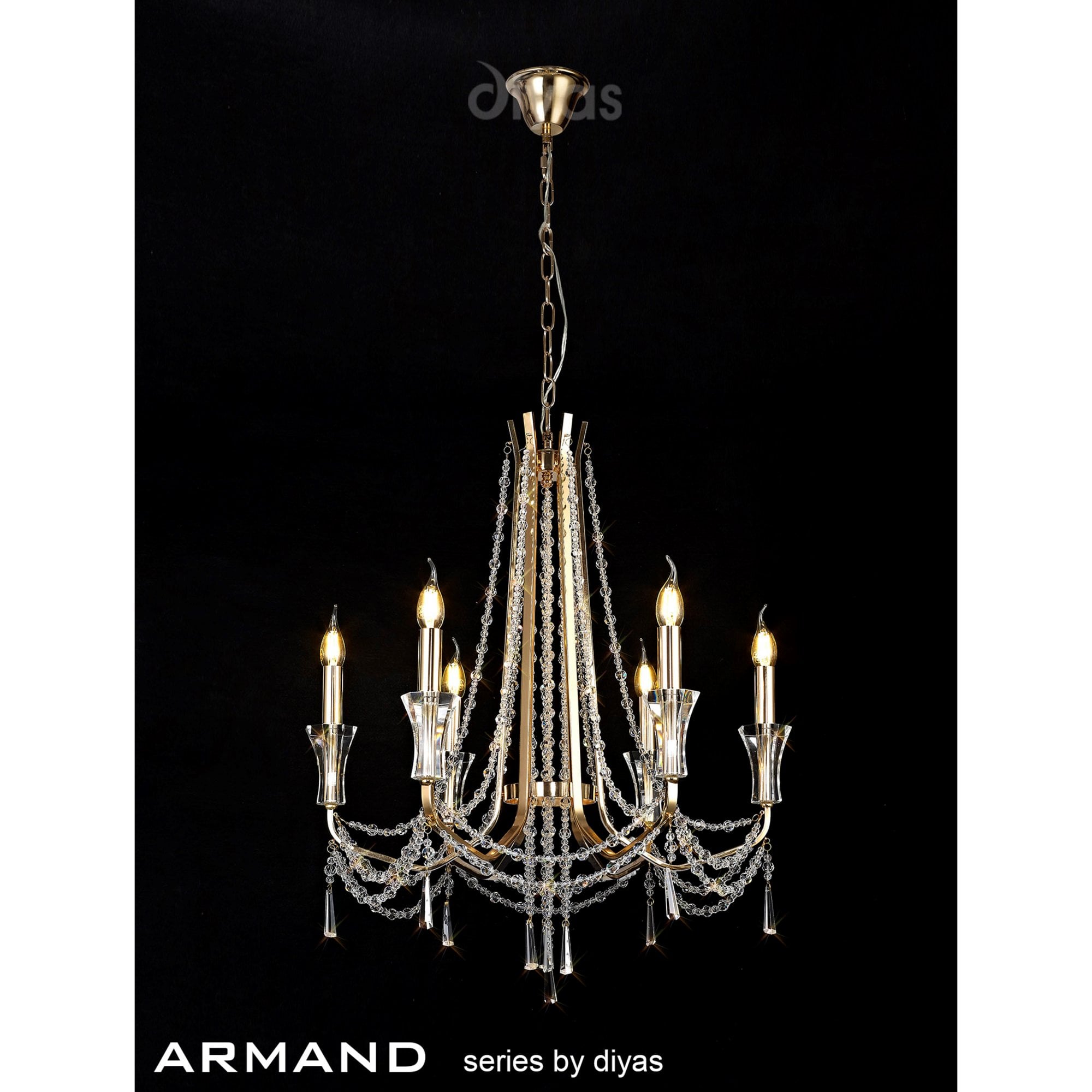 Diyas Armand Pendant 6 Light E14 - French Gold/Crystal