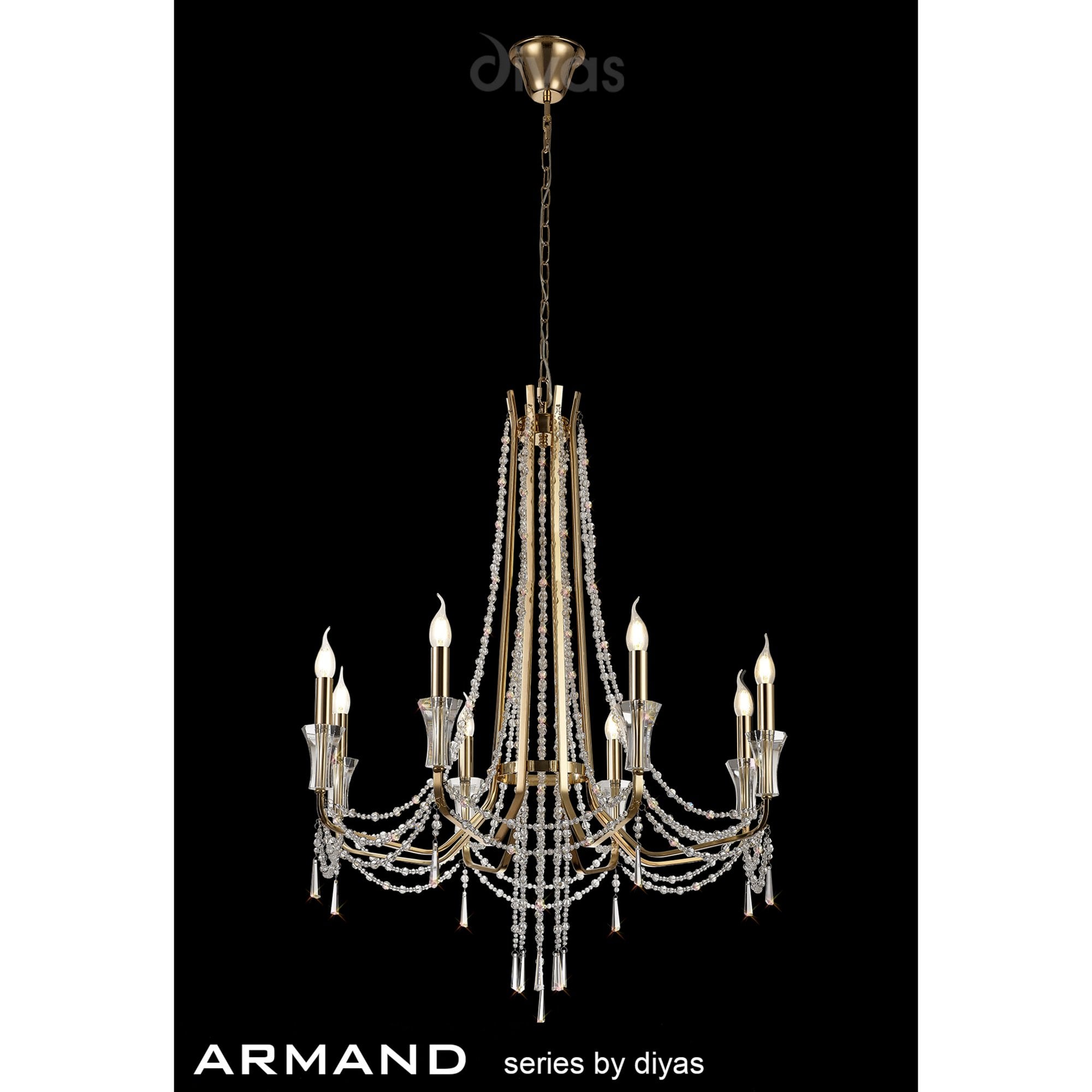 Diyas Armand Pendant 8 Light E14 - French Gold/Crystal