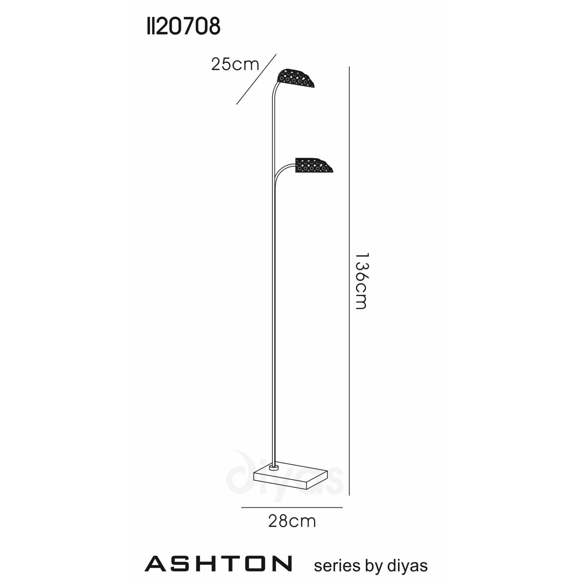 Diyas Ashton Floor Lamp 2 Light G9 - Satin Nickel/Crystal