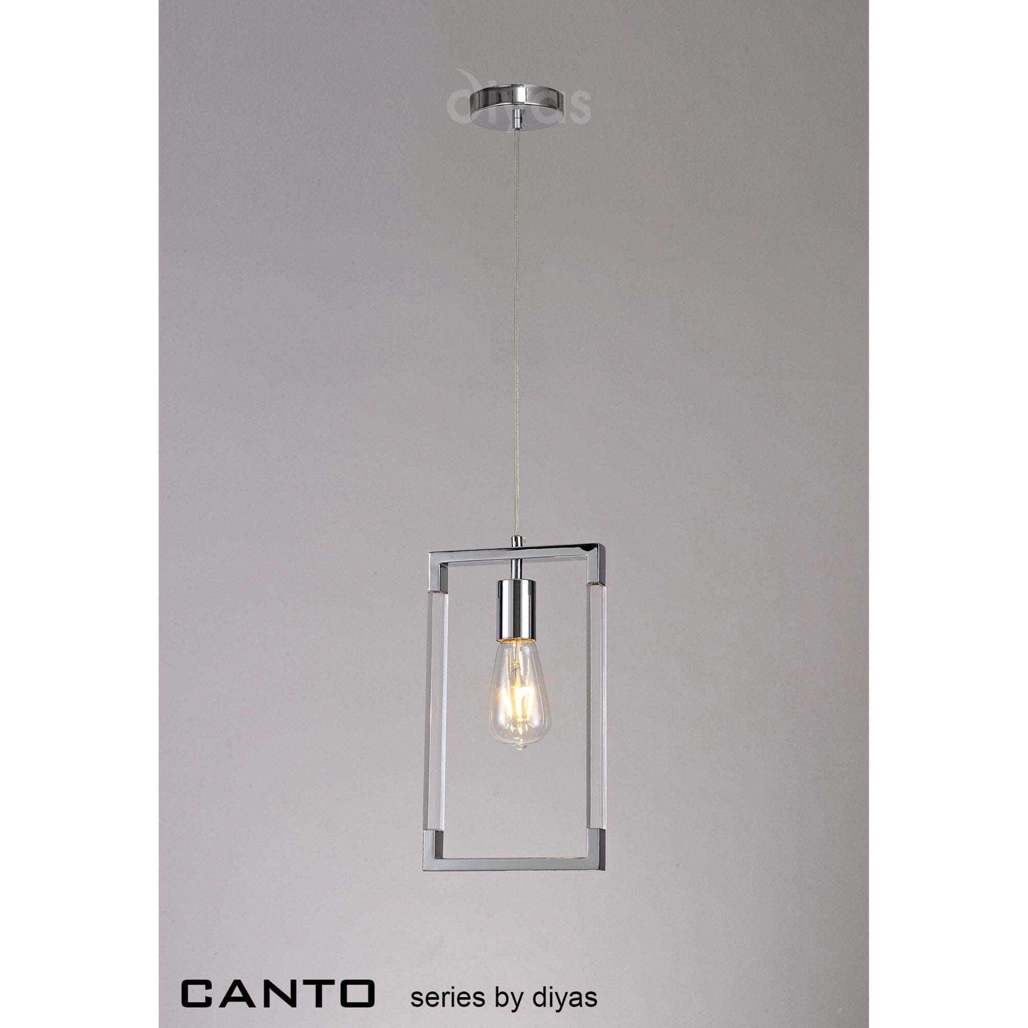 Diyas Canto Single Rectangle Pendant Single Light E27 - Polished Nickel/Acrylic