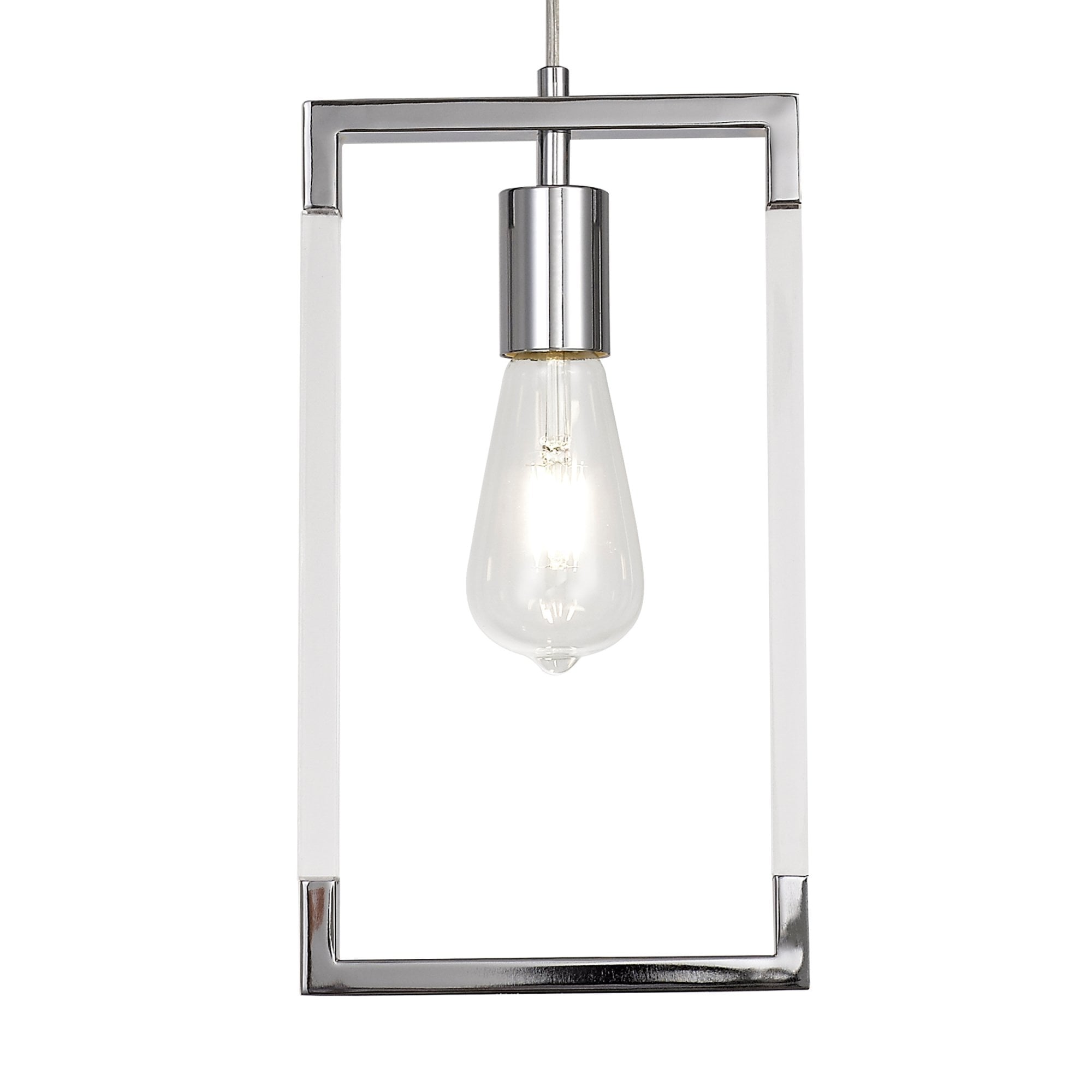 Diyas Canto Single Rectangle Pendant Single Light E27 - Polished Nickel/Acrylic