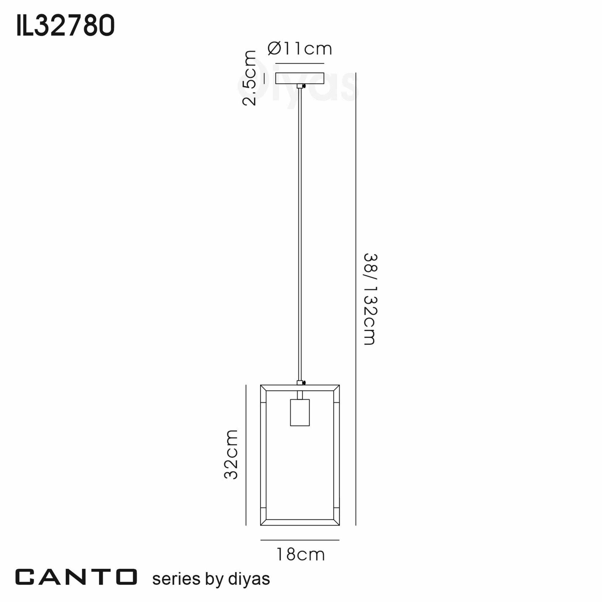 Diyas Canto Single Rectangle Pendant Single Light E27 - Polished Nickel/Acrylic