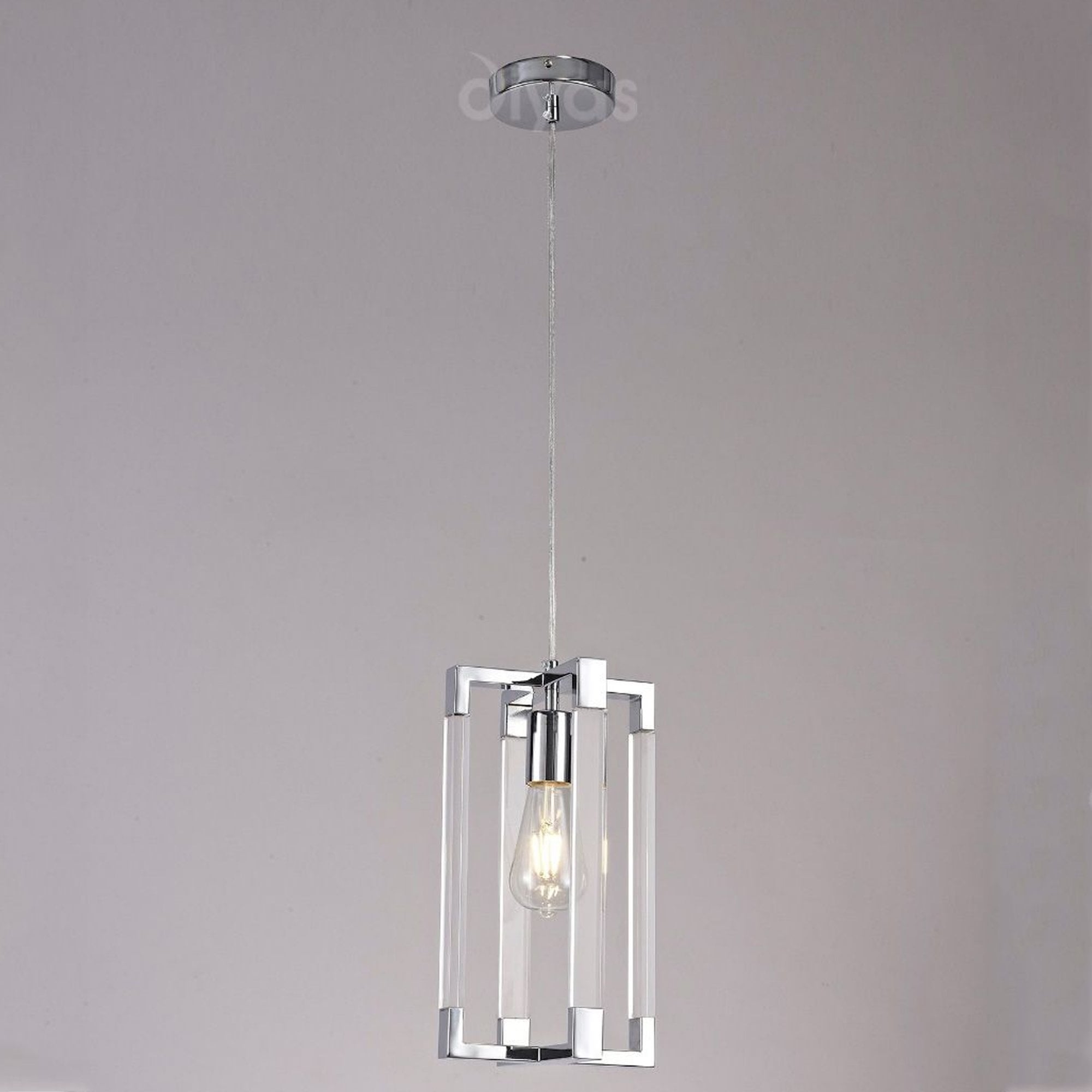 Diyas Canto Double Rectangle Pendant Single Light E27 - Polished Nickel/Acrylic
