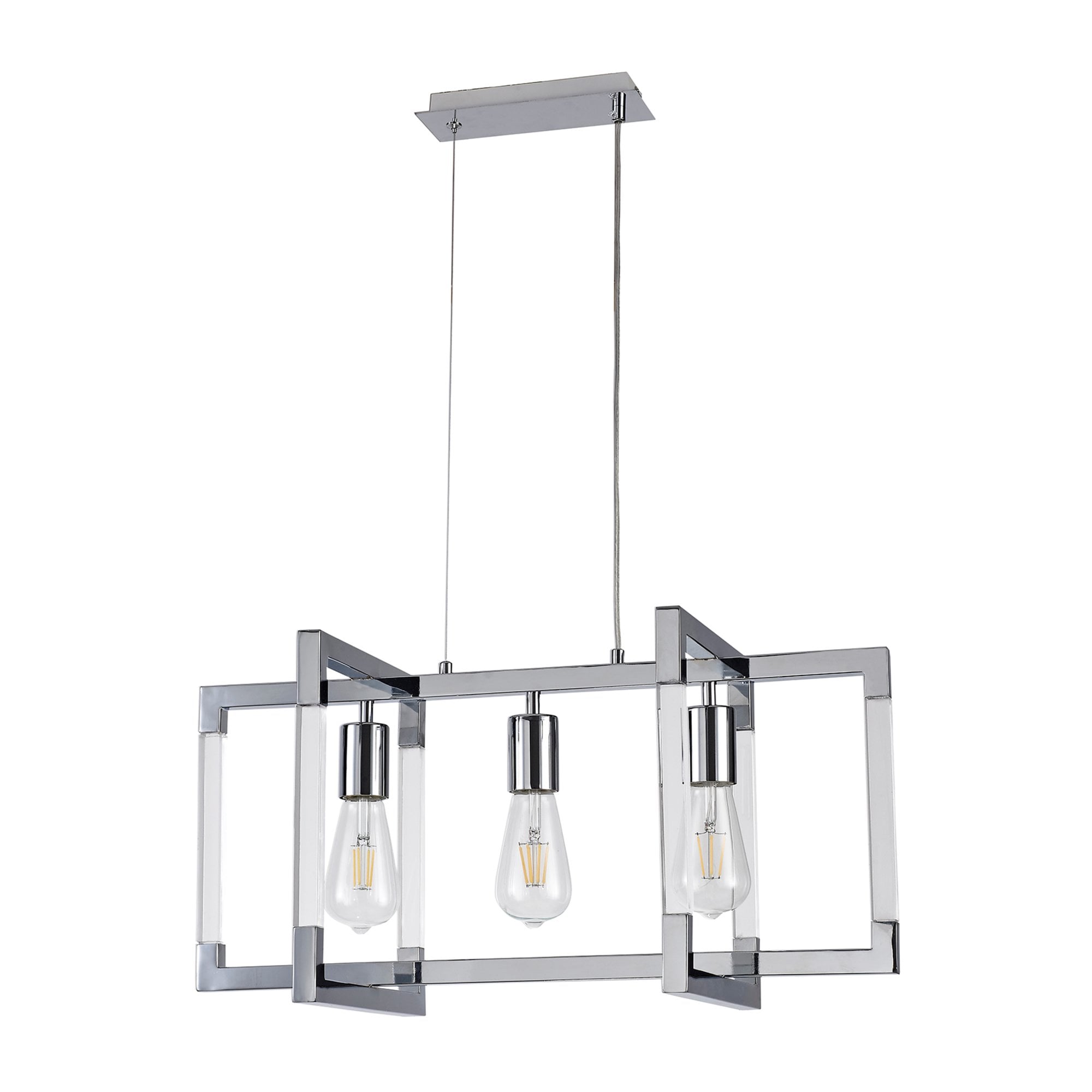 Diyas Canto Rectangle Pendant 3 Light E27 - Polished Nickel/Acrylic