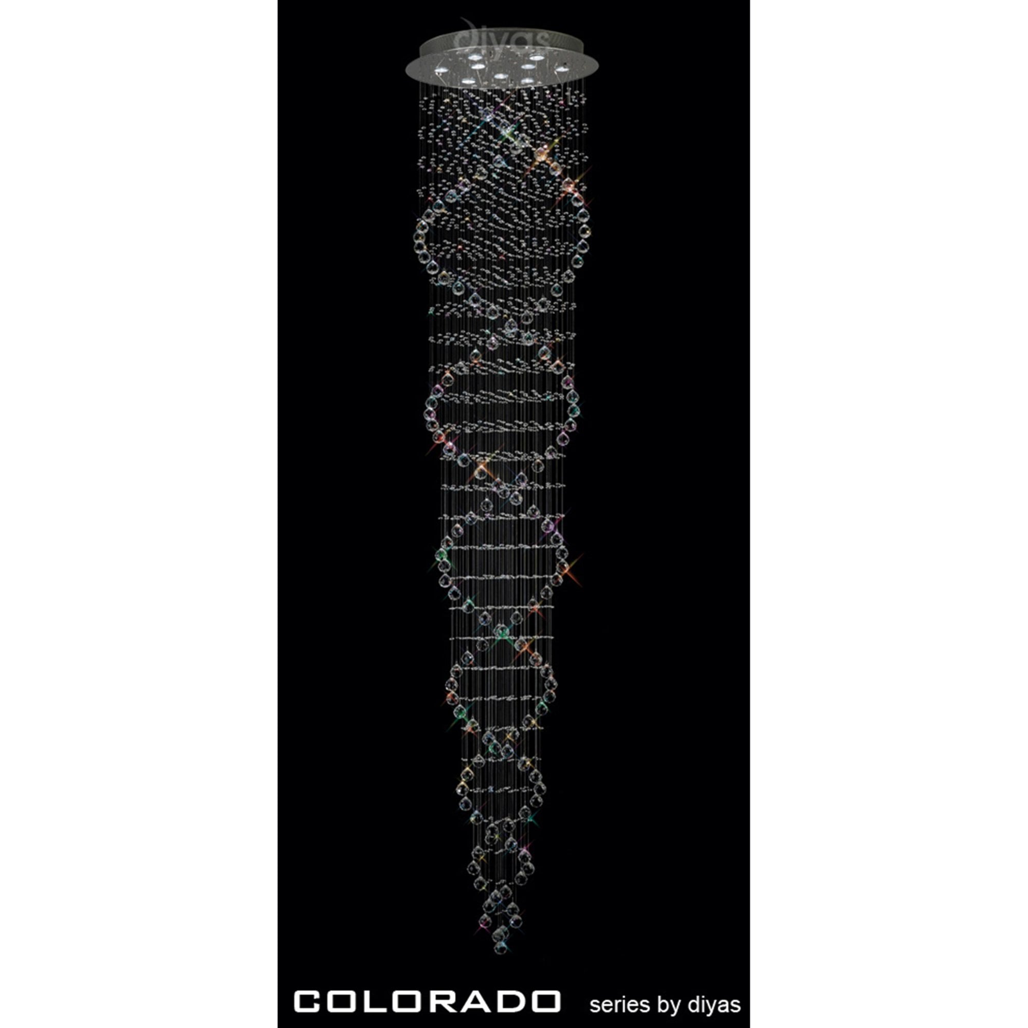 Diyas IL31377 Colorado Pendant Tall Corkscrew 9 Light 2000mm - Polished Chrome/Crystal