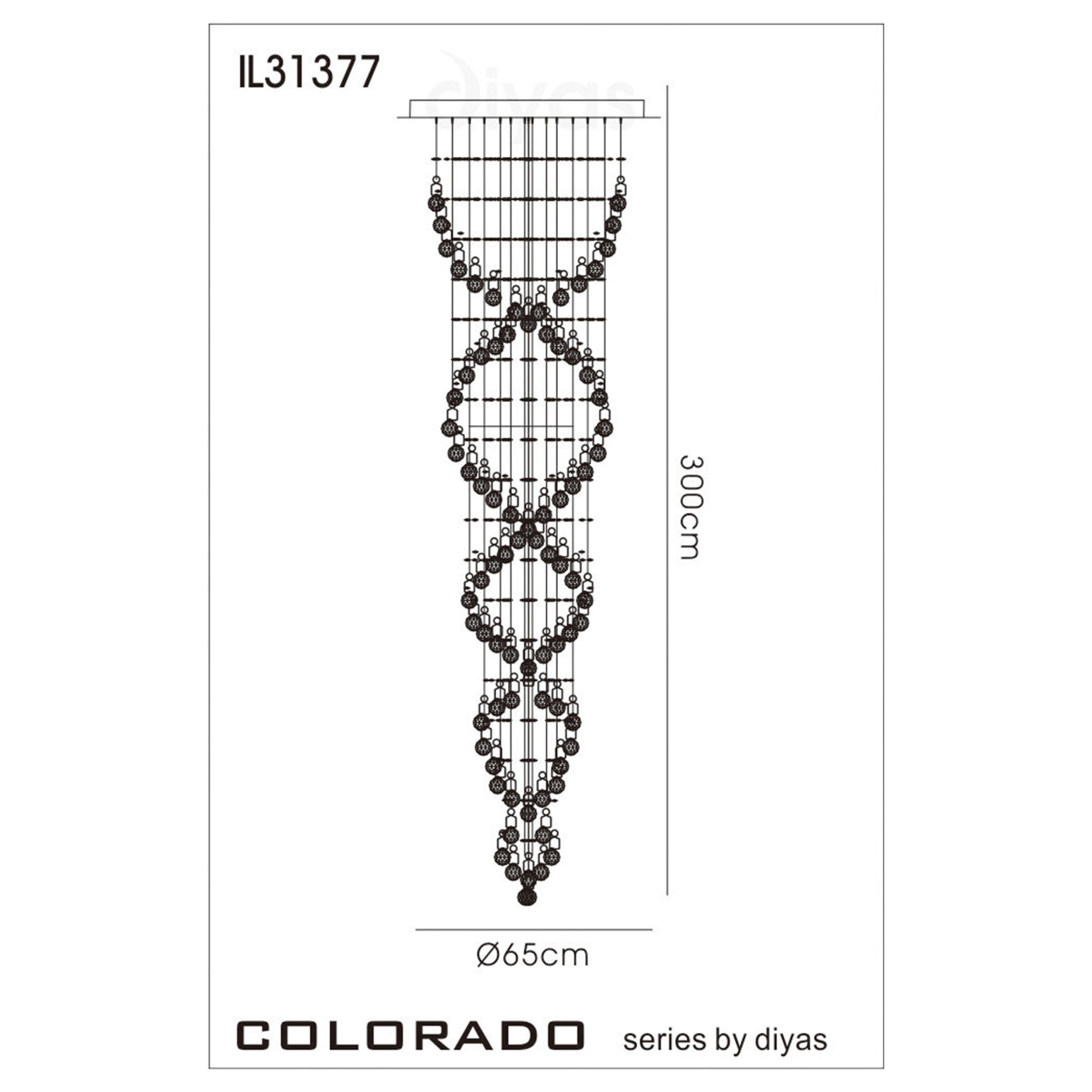 Diyas IL31377 Colorado Pendant Tall Corkscrew 9 Light 2000mm - Polished Chrome/Crystal