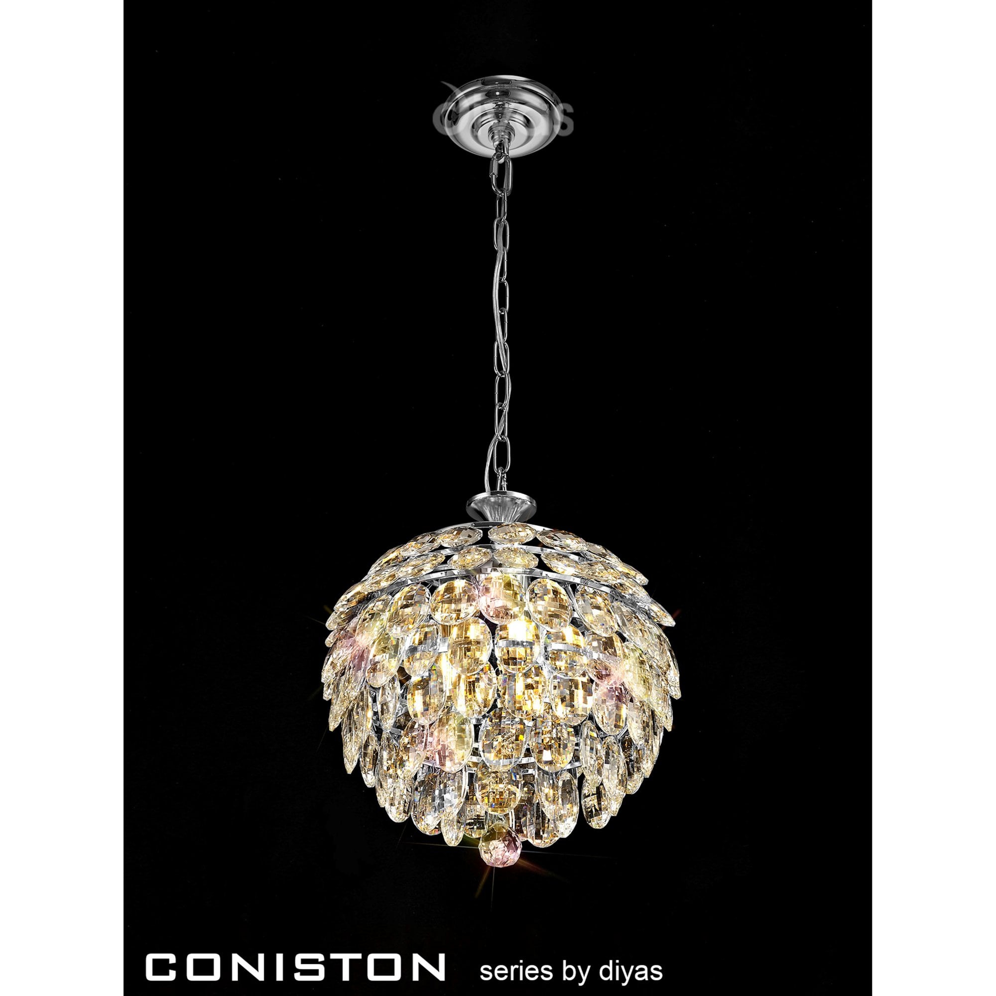 Diyas Coniston Pendant 3 Light E14 - Polished Chrome/Crystal