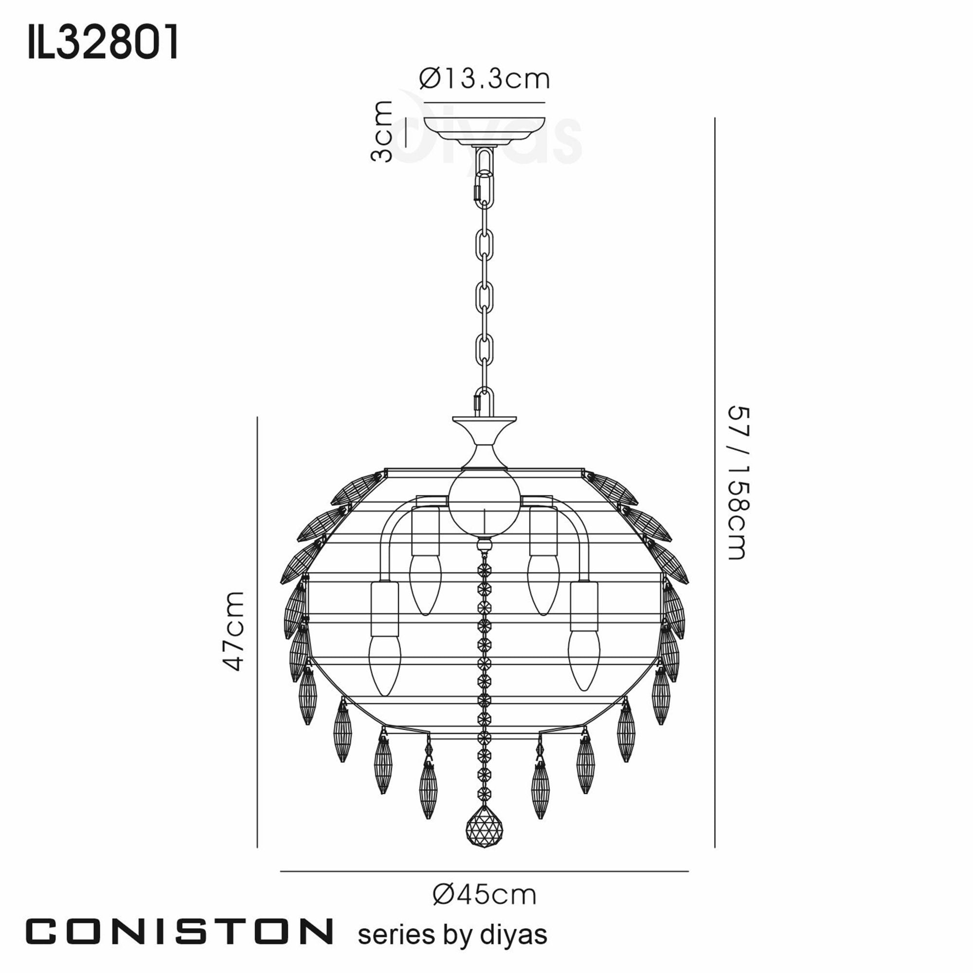 Diyas Coniston Pendant 6 Light E14 - Polished Chrome/Crystal