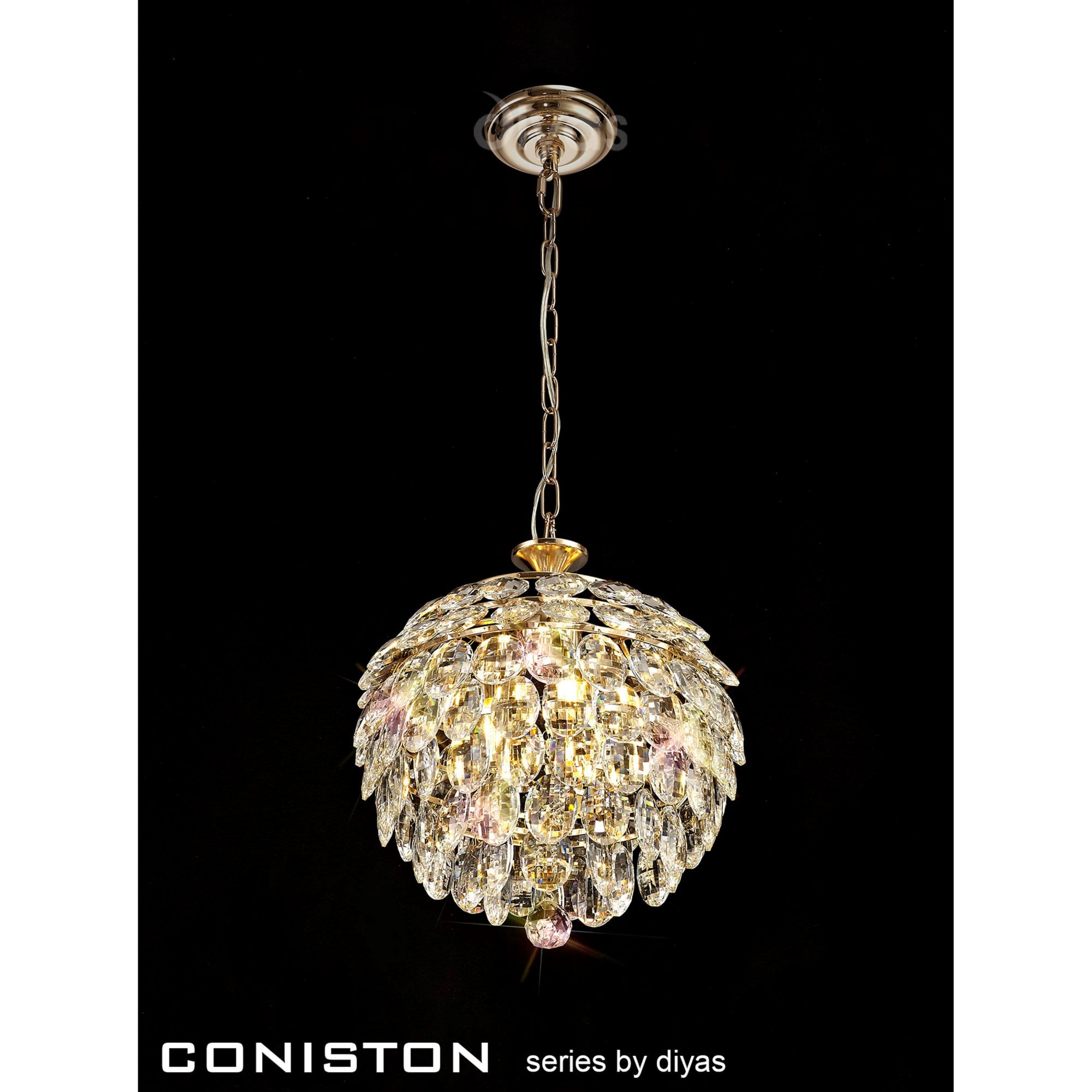 Diyas Coniston Pendant 3 Light E14 - French Gold/Crystal