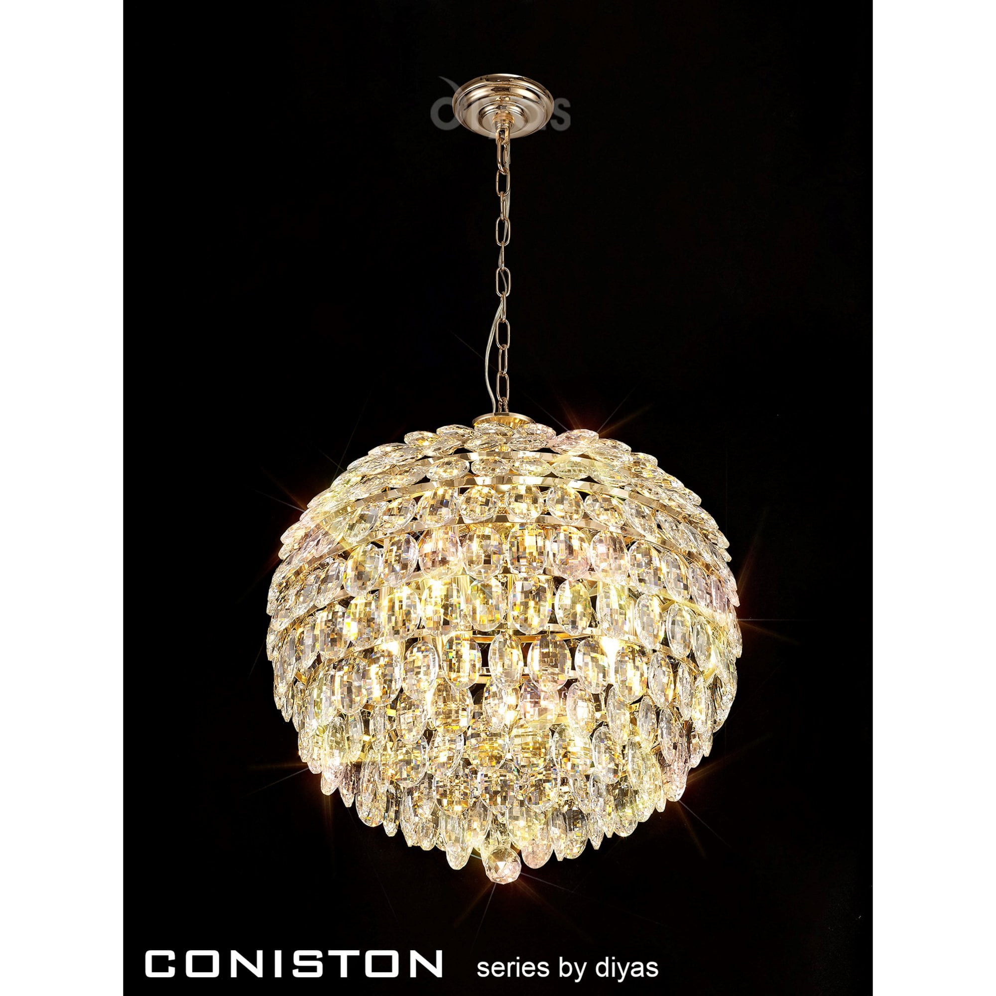 Diyas Coniston Pendant 9 Light E14 - French Gold/Crystal