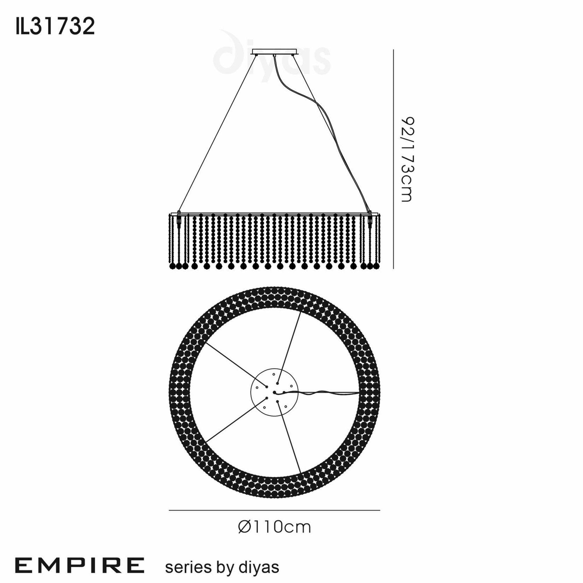 Diyas Empire 110cm Round Pendant Chandelier - Polished Chrome/Crystal