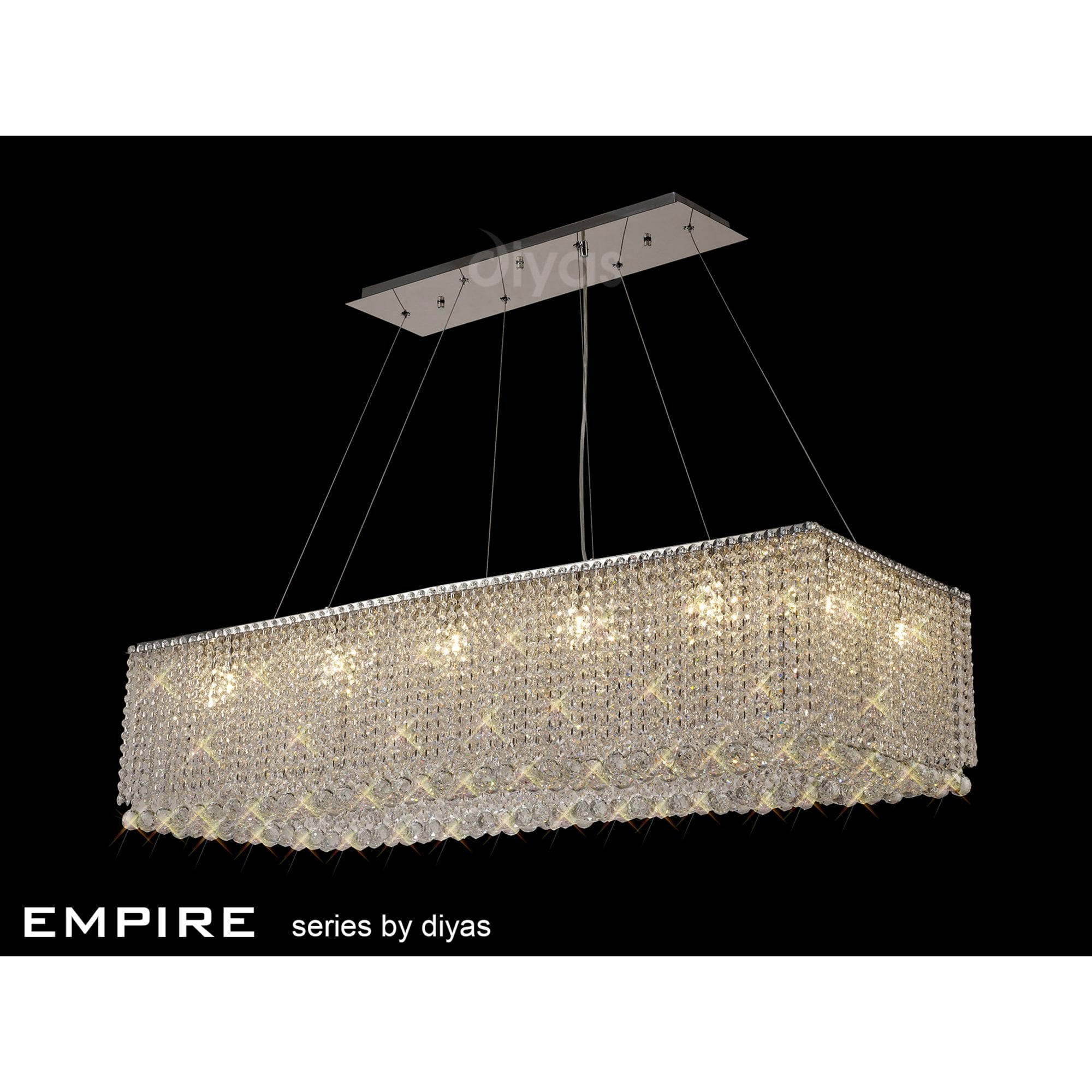 Diyas Empire 122x51cm Rectangular Pendant Chandelier - Polished Chrome/Crystal