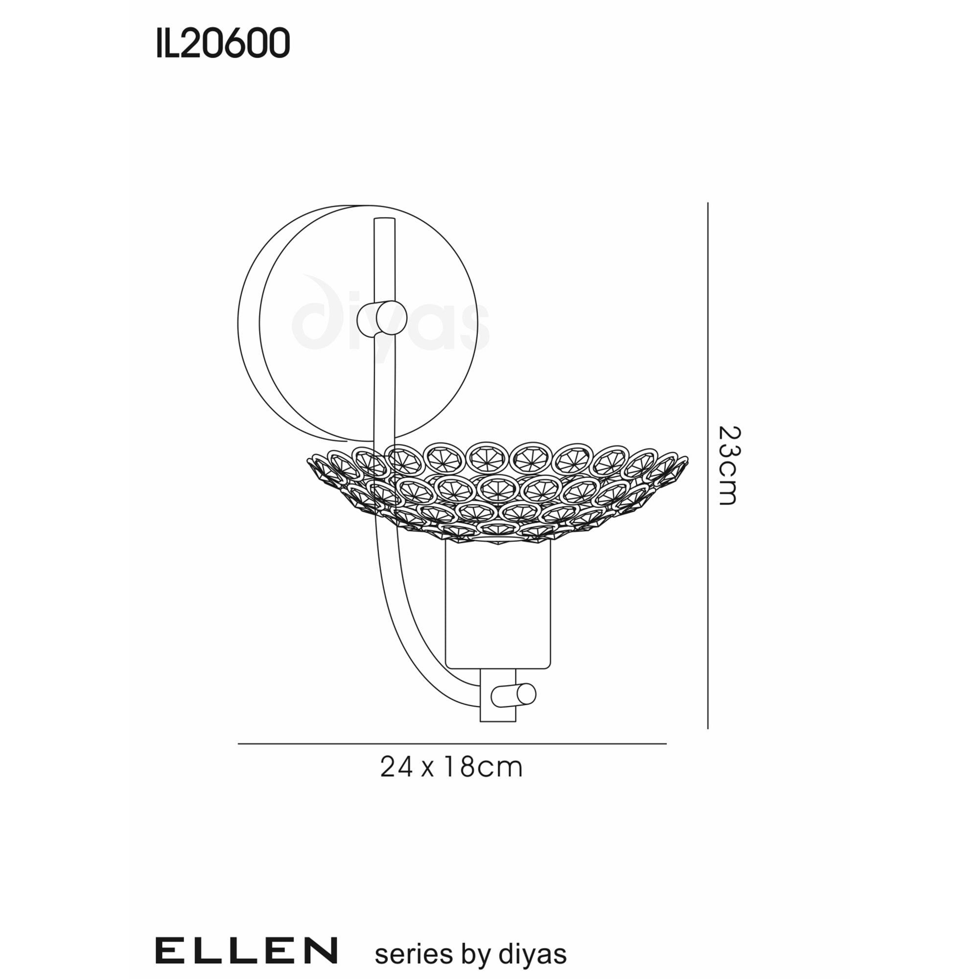 Diyas IL20600 Ellen Wall Light 1 Light Satin Brass/Crystal
