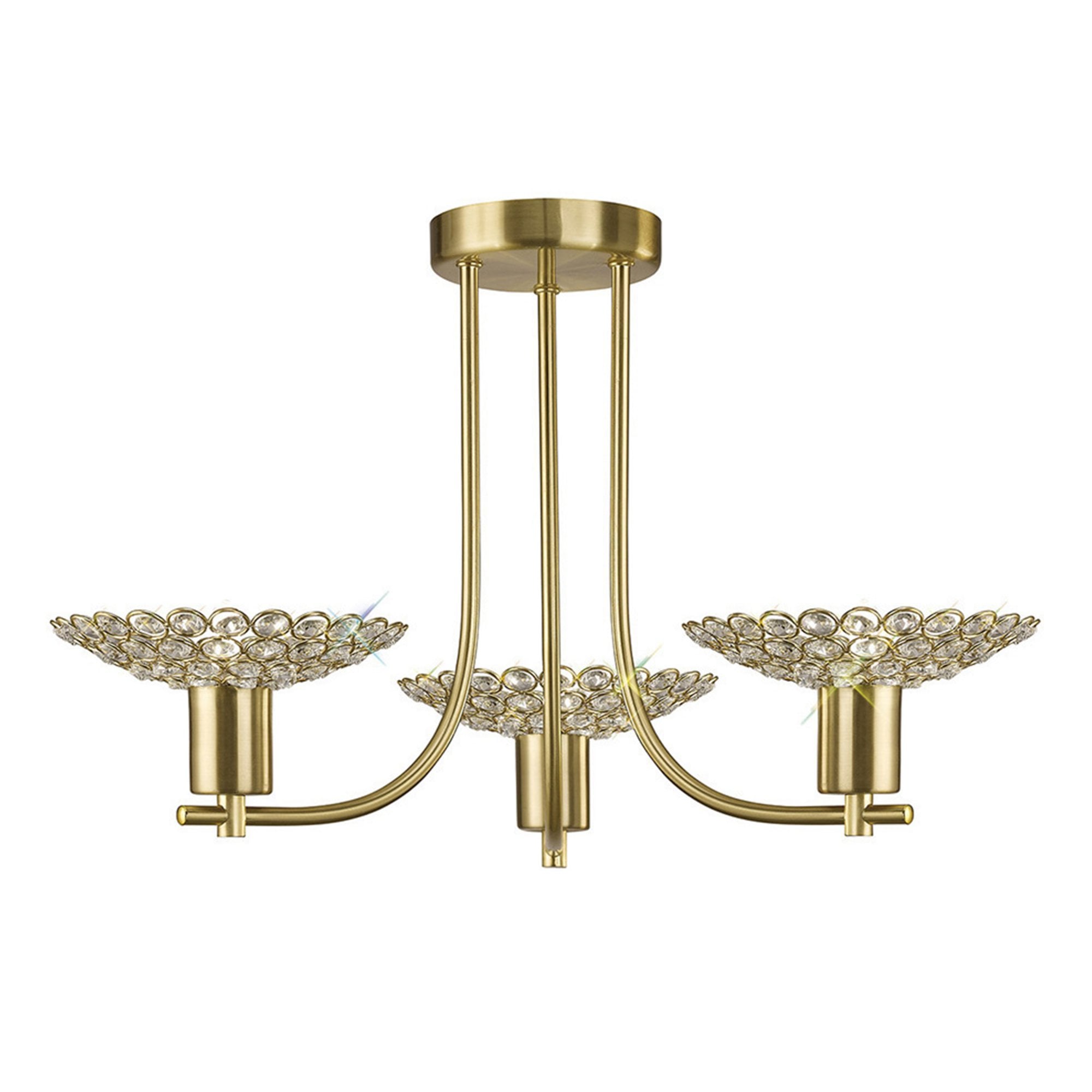 Diyas IL20601 Ellen Semi Ceiling 3 Light Satin Brass/Crystal