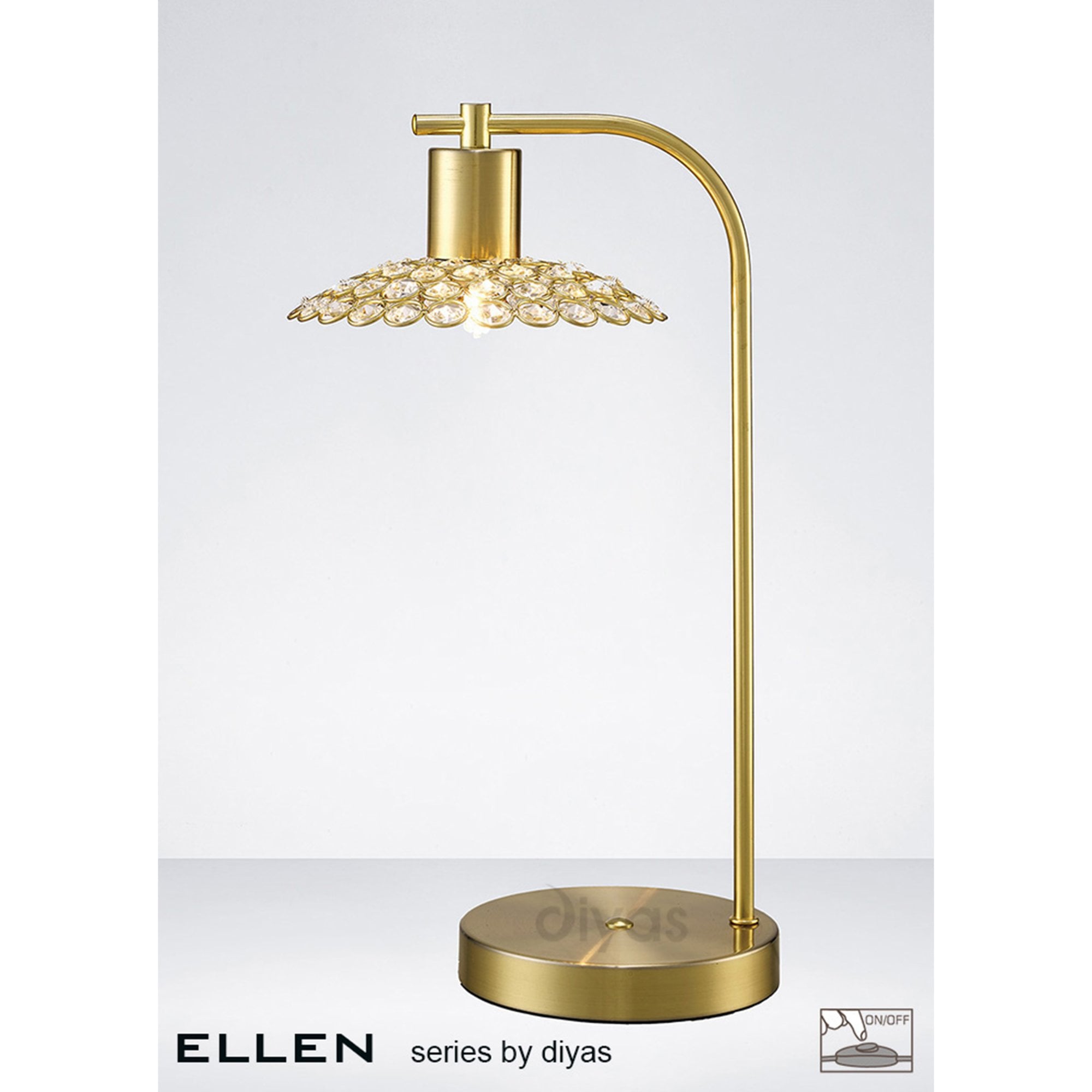 Diyas IL20603 Ellen 1 Light Table Lamp Satin Brass/Crystal