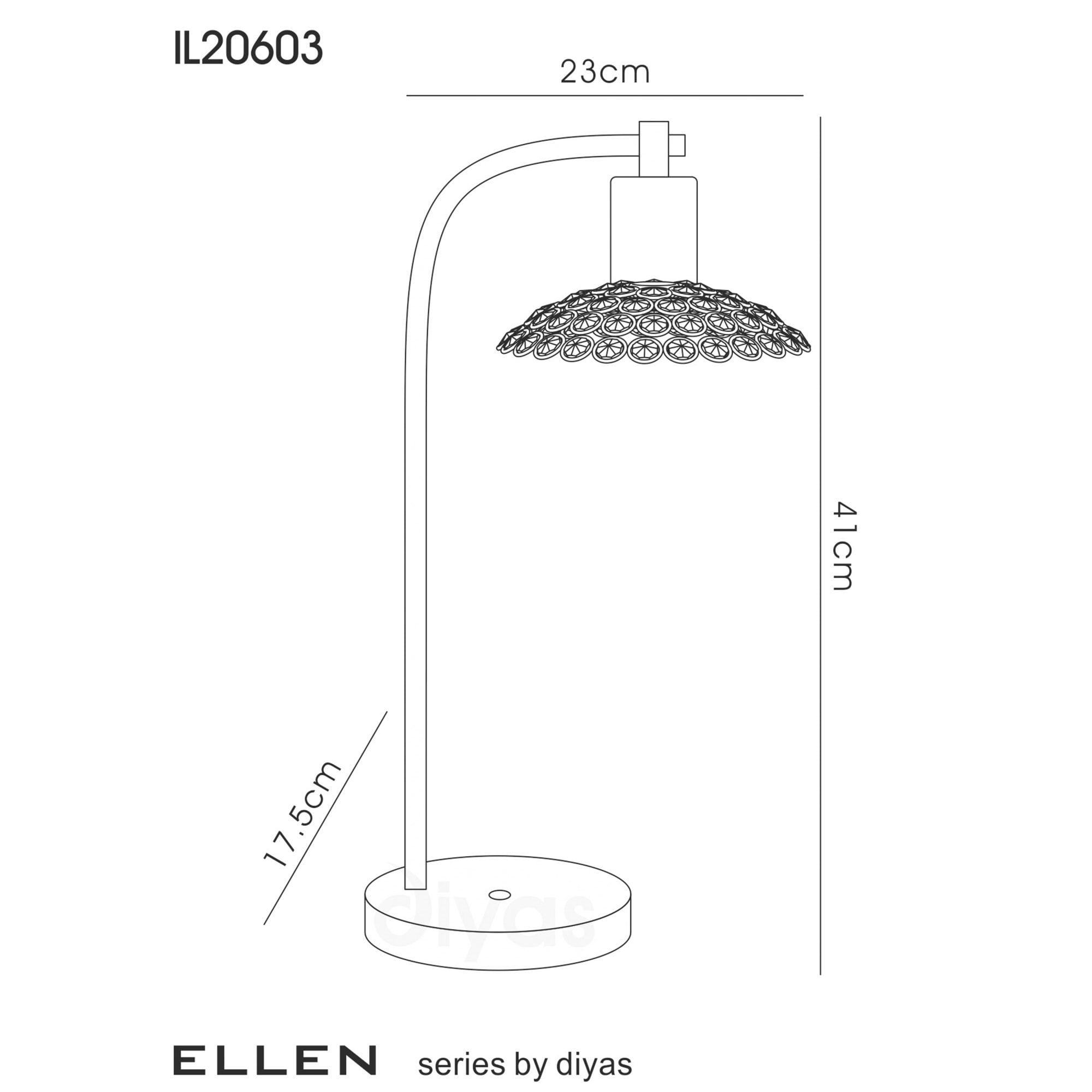 Diyas IL20603 Ellen 1 Light Table Lamp Satin Brass/Crystal