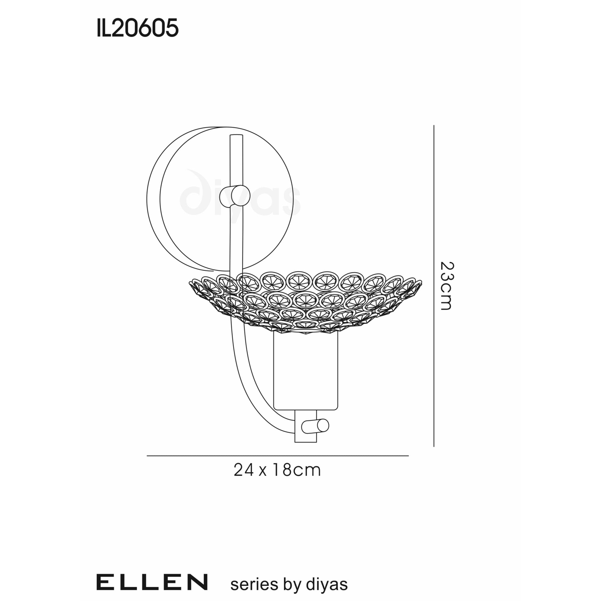 Diyas IL20605 Ellen Wall Light 1 Light Satin Nickel/Crystal