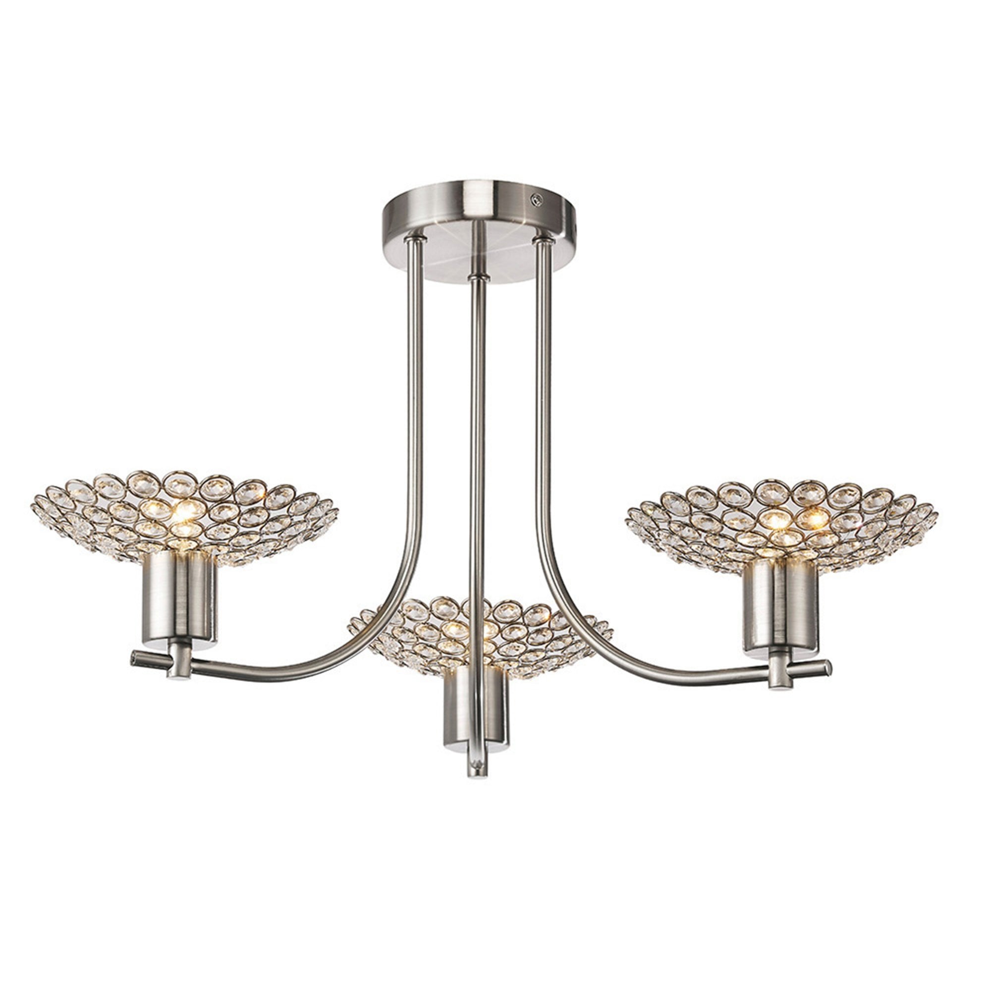 Diyas IL20606 Ellen Semi Ceiling 3 Light Satin Nickel/Crystal