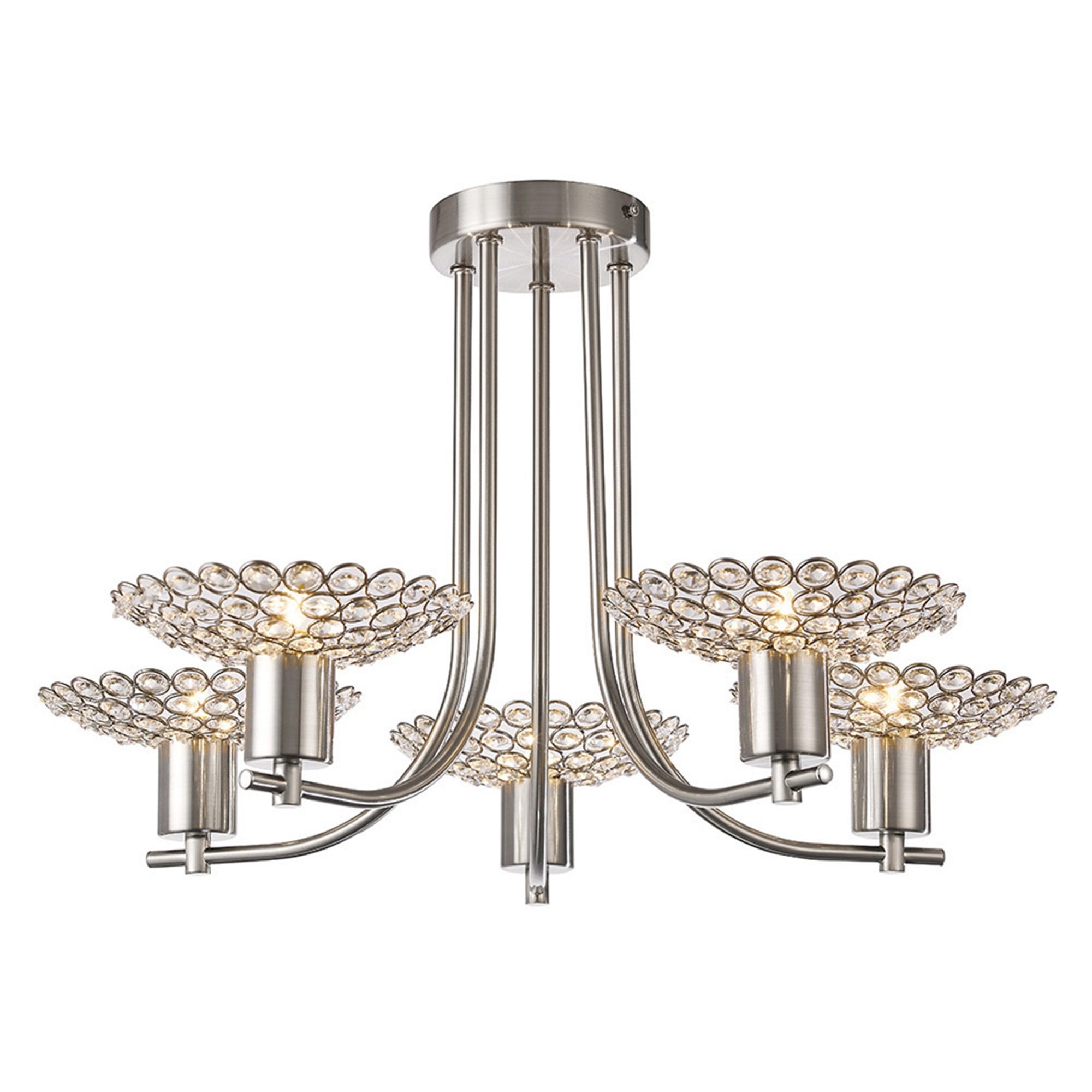 Diyas IL20607 Ellen Semi Ceiling 5 Light Satin Nickel/Crystal