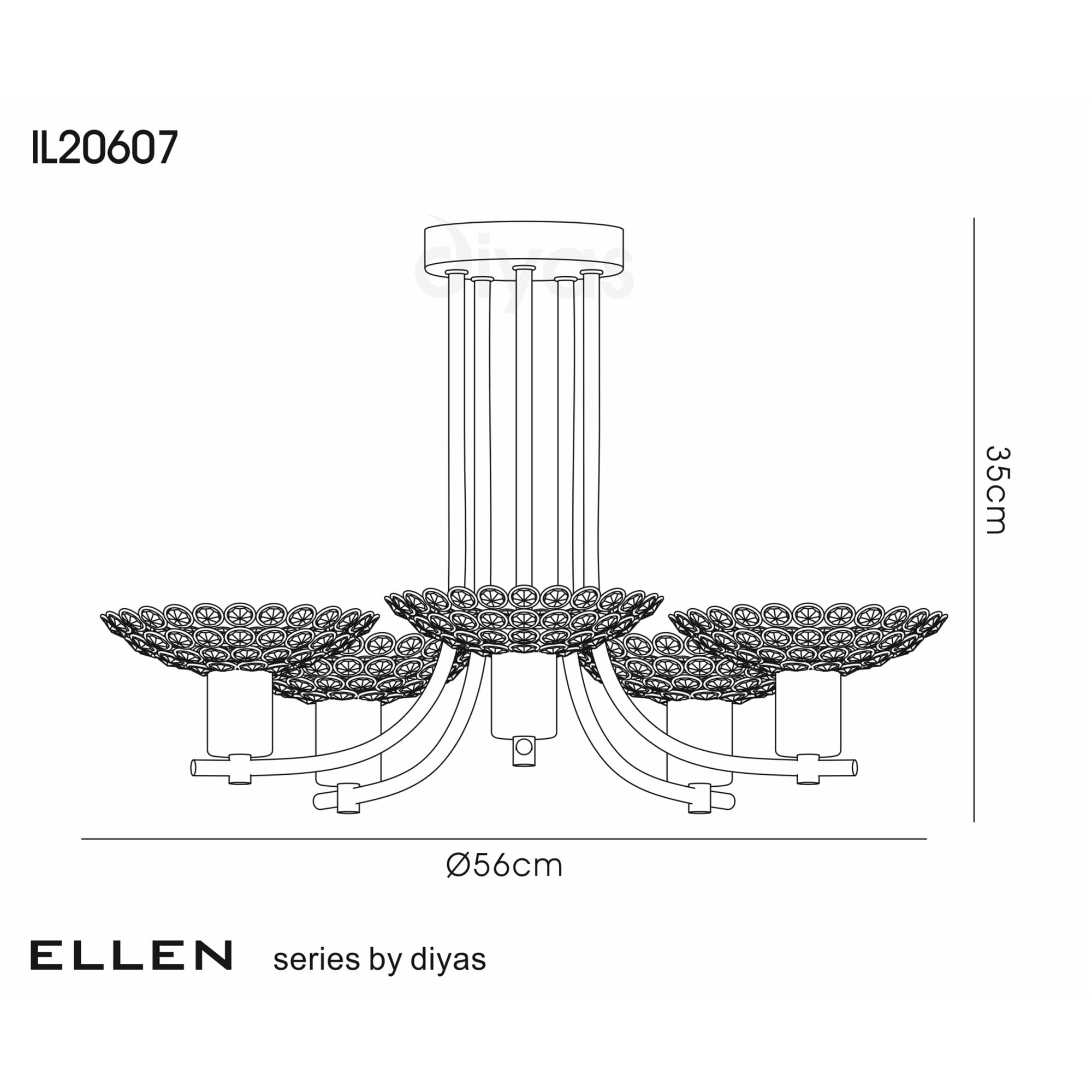 Diyas IL20607 Ellen Semi Ceiling 5 Light Satin Nickel/Crystal