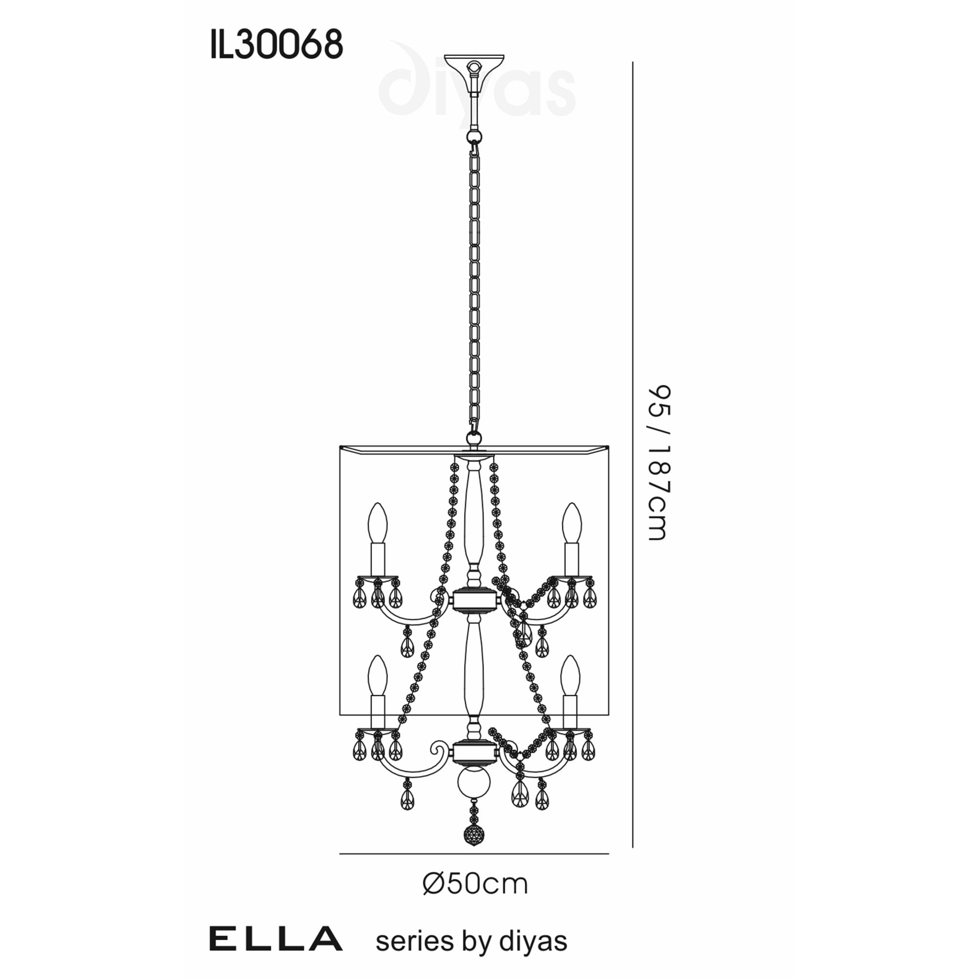 Diyas IL30068 Ella Pendant With Back Shade 8 Light Polished Chrome/Crystal