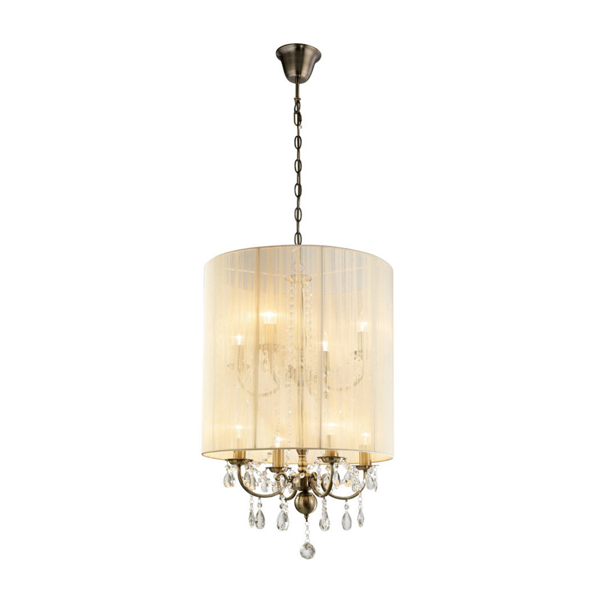Diyas IL30069 Ella Pendant With Ivory Cream Shade 8 Light Antique Brass/Crystal