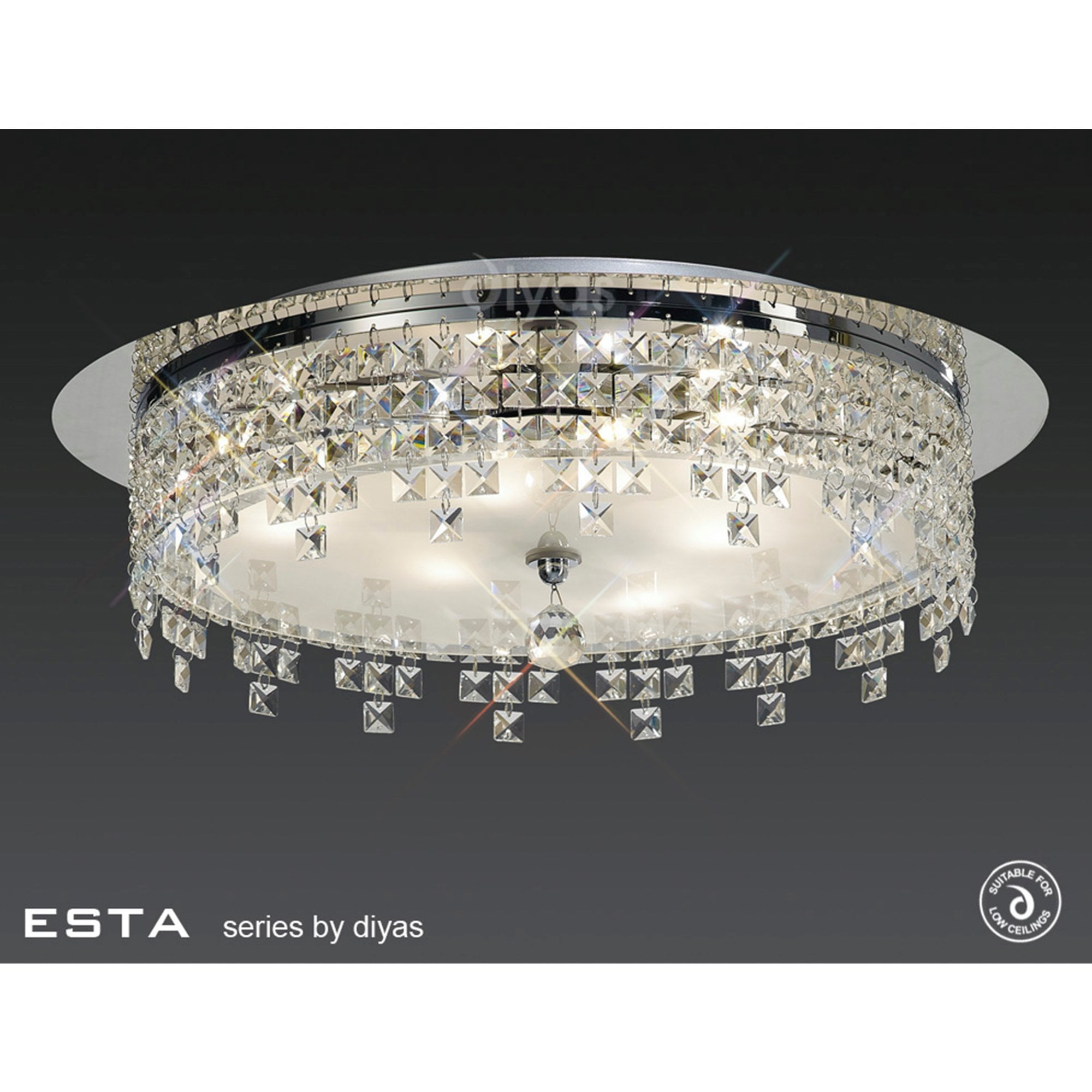 Diyas IL30261 Esta Ceiling Round 4 Light Polished Chrome/Glass/Crystal