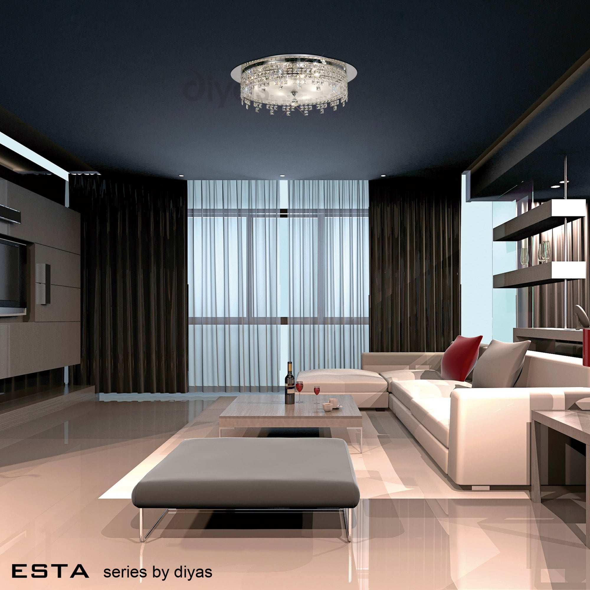 Diyas IL30261 Esta Ceiling Round 4 Light Polished Chrome/Glass/Crystal