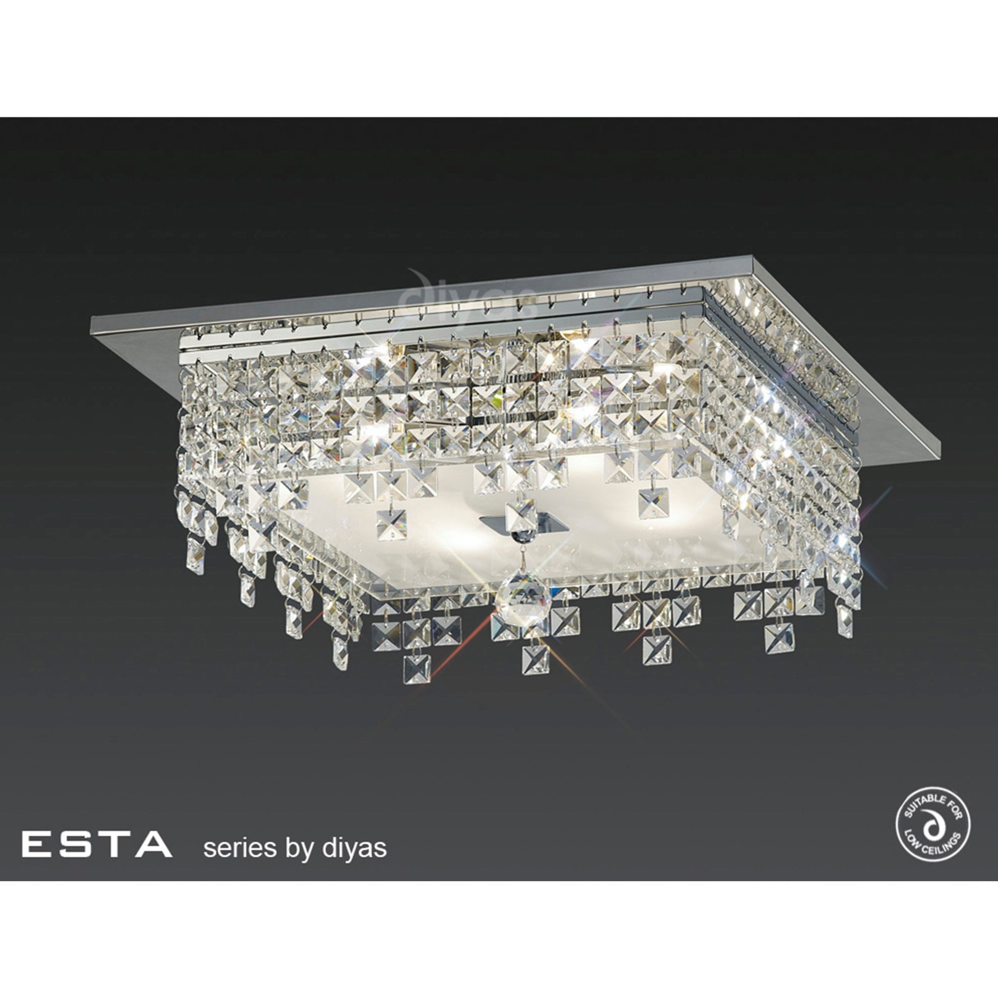Diyas IL30262 Esta Ceiling Square 4 Light Polished Chrome/Glass/Crystal