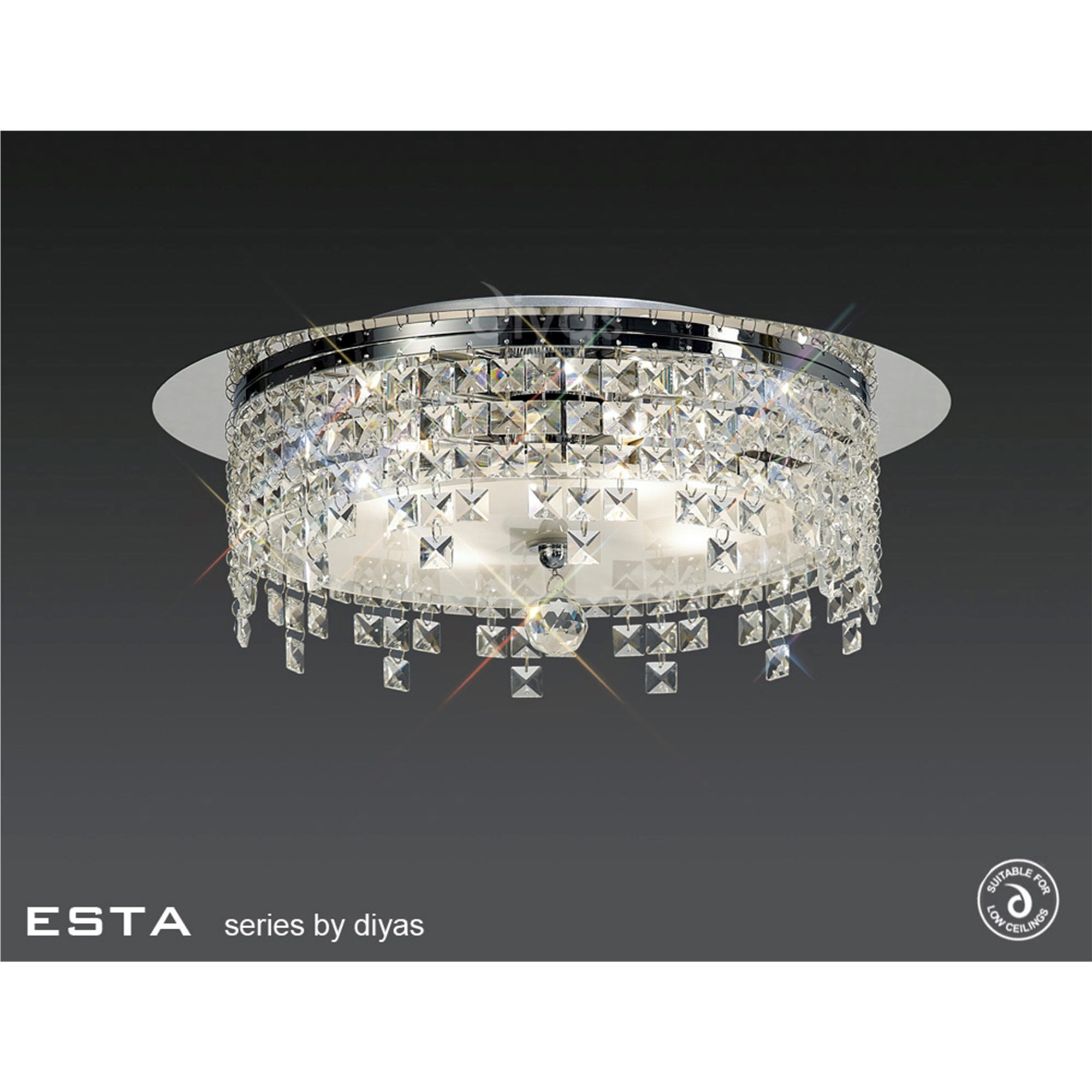 Diyas IL30263 Esta Ceiling Round 6 Light Polished Chrome/Glass/Crystal