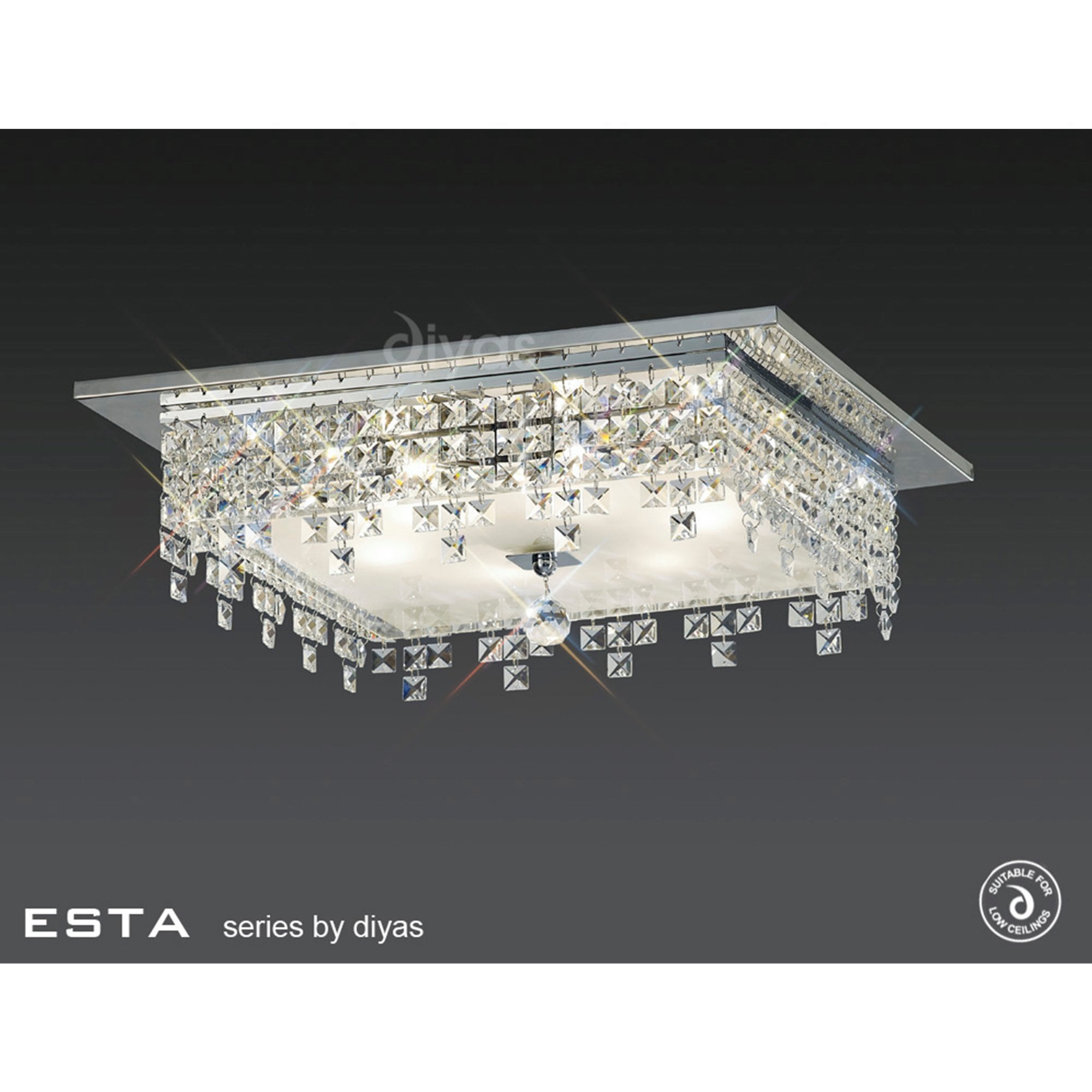 Diyas IL30264 Esta Ceiling Square 6 Light Polished Chrome/Glass/Crystal