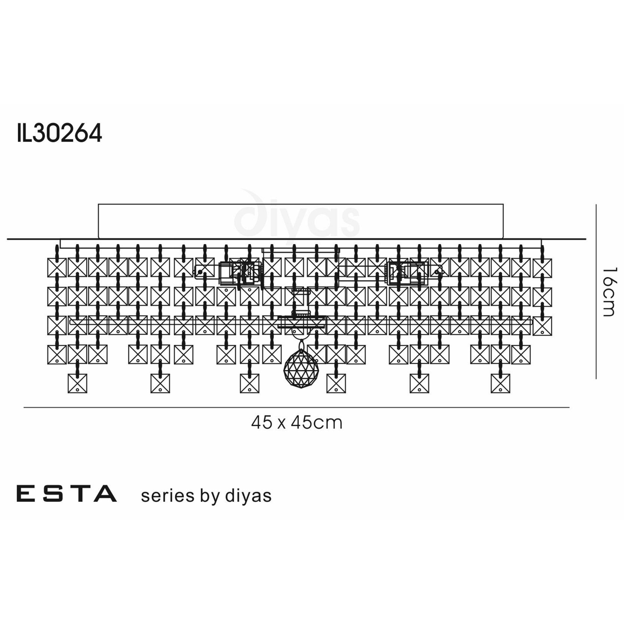 Diyas IL30264 Esta Ceiling Square 6 Light Polished Chrome/Glass/Crystal