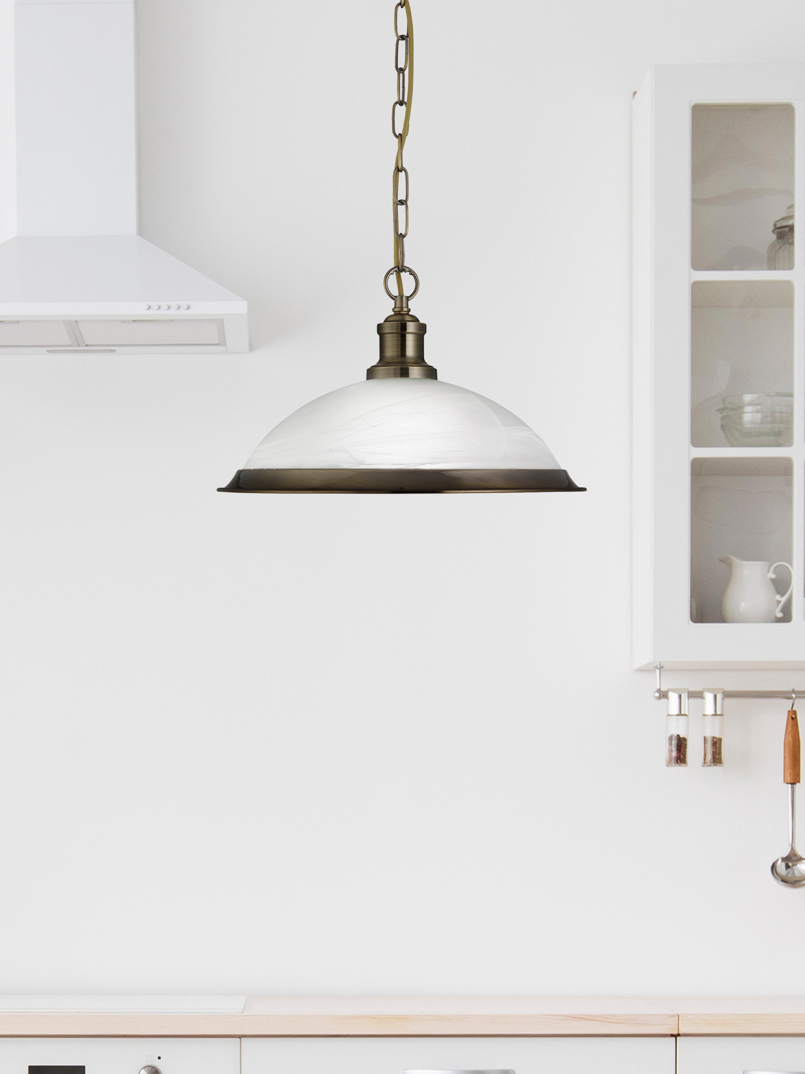 Searchlight Beech Single Pendant - Antique Brass & Marble Glass