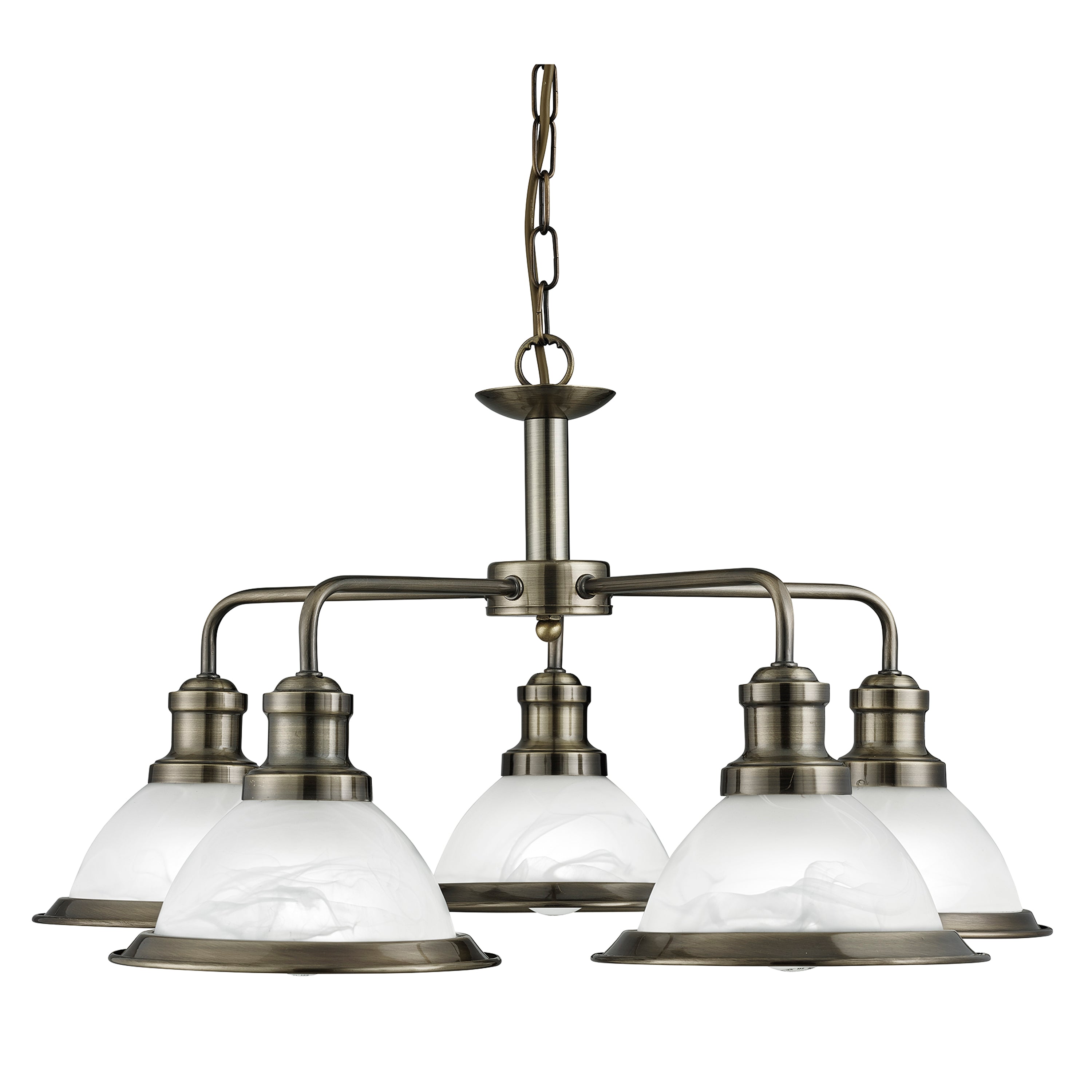 Searchlight Beech 5 Light Ceiling Fitting - Antique Brass & Marble Glass Shades