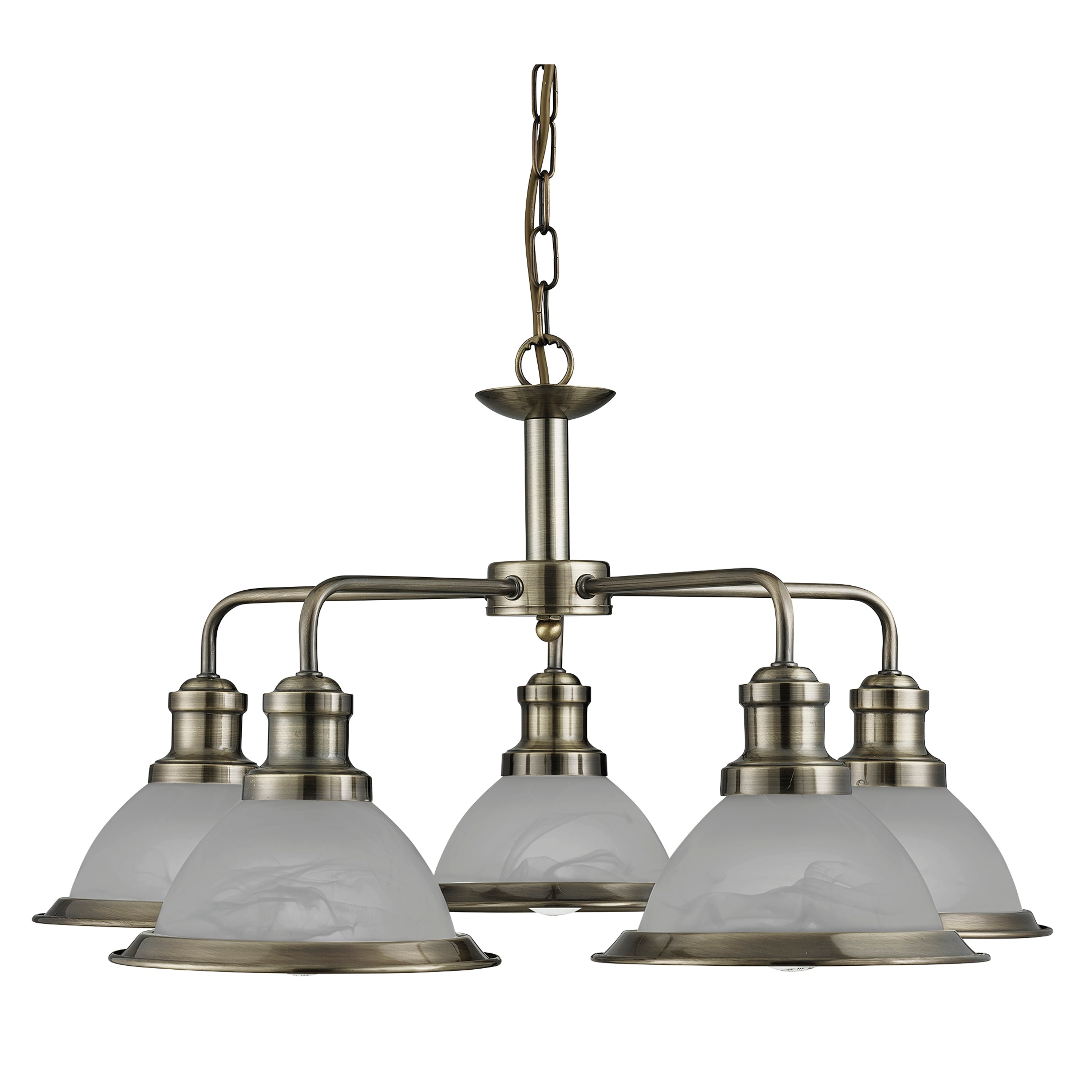Searchlight Beech 5 Light Ceiling Fitting - Antique Brass & Marble Glass Shades