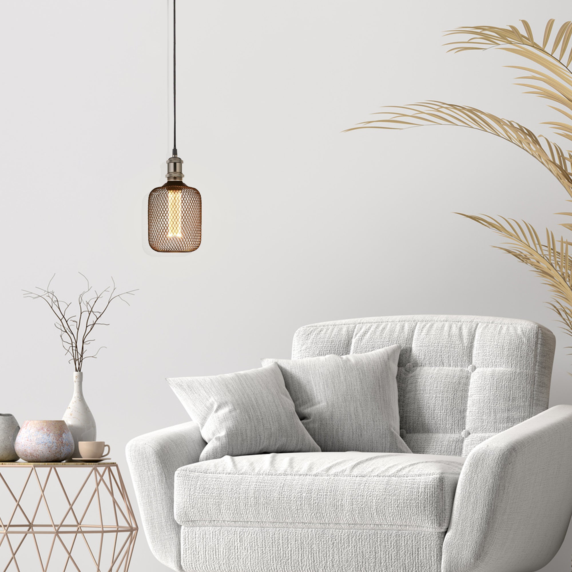 Searchlight E27 LED 3.5W Wire Mesh Effect Drum Lamp - 1800K - Dimmable - Black Metal