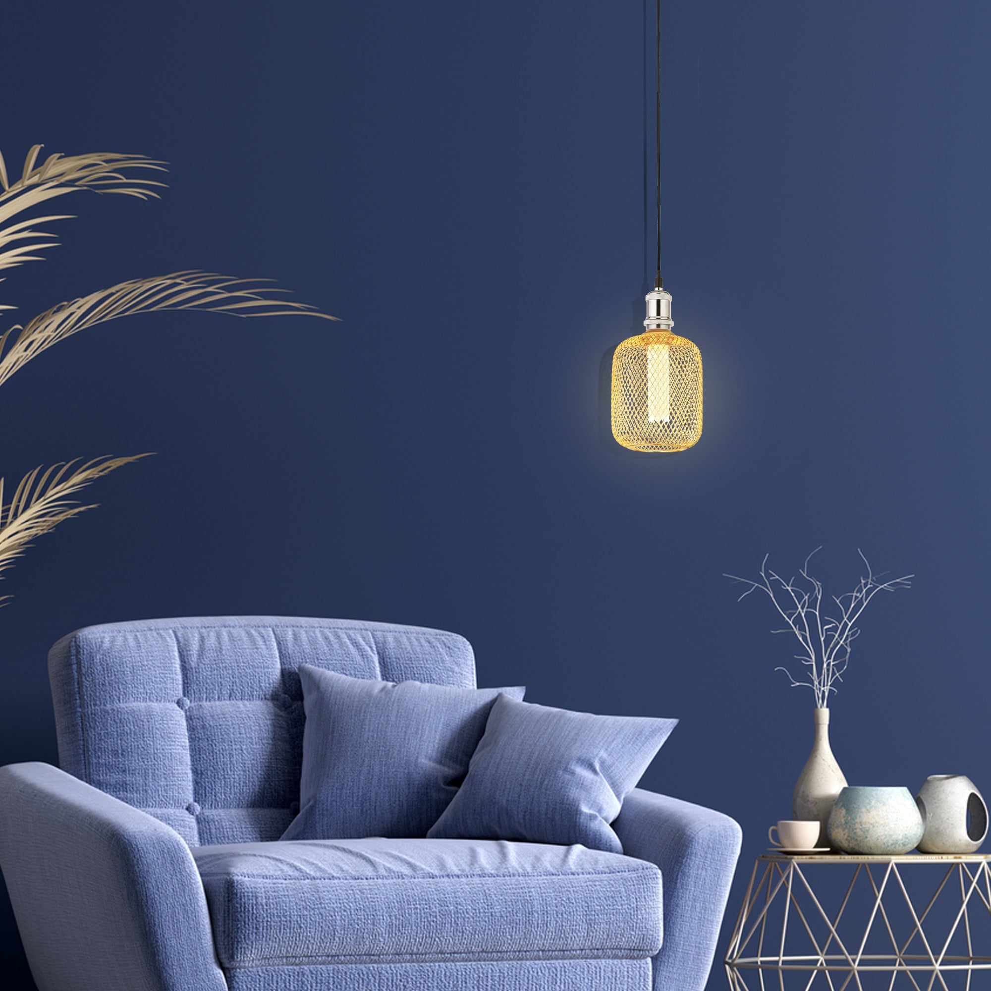 Searchlight E27 LED 3.5W Wire Mesh Effect Drum Lamp - 1800K - Dimmable - Gold Metal