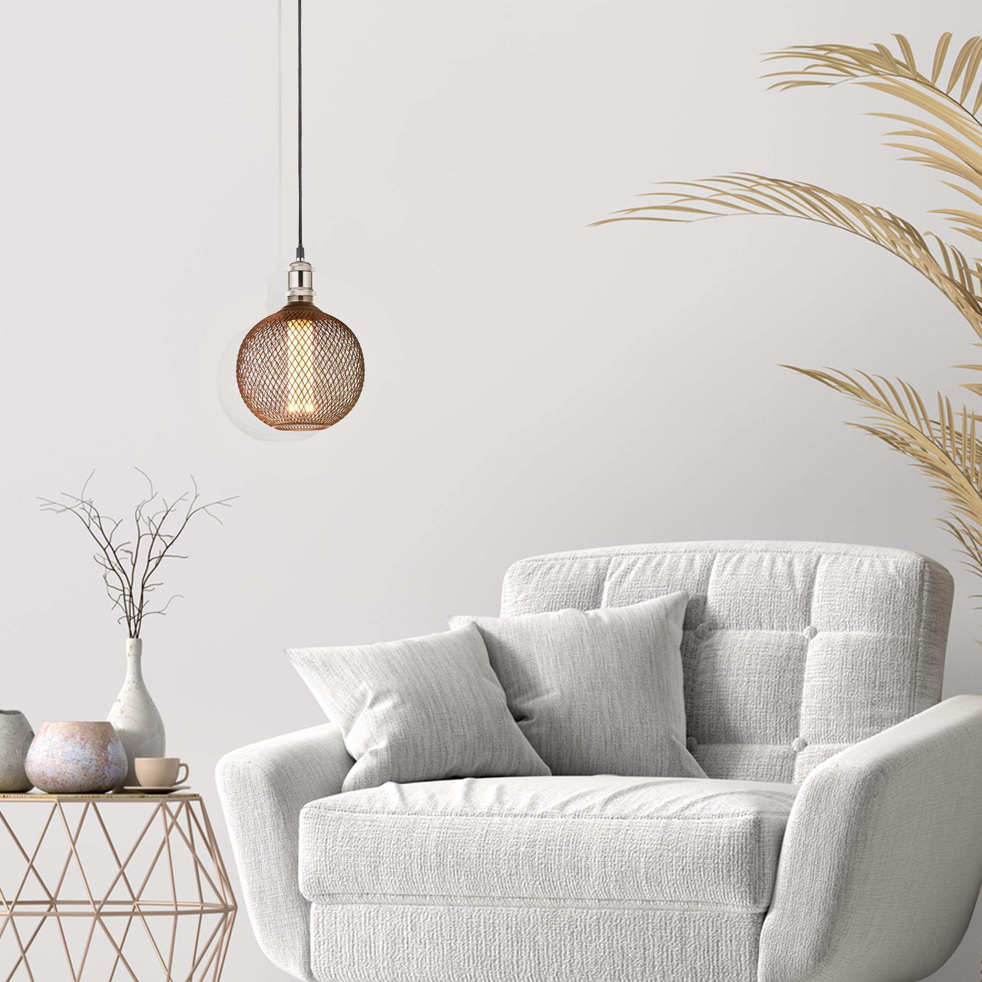 Searchlight E27 LED 3.5W Wire Mesh Effect Globe Lamp - 1800K - Dimmable - Black Metal