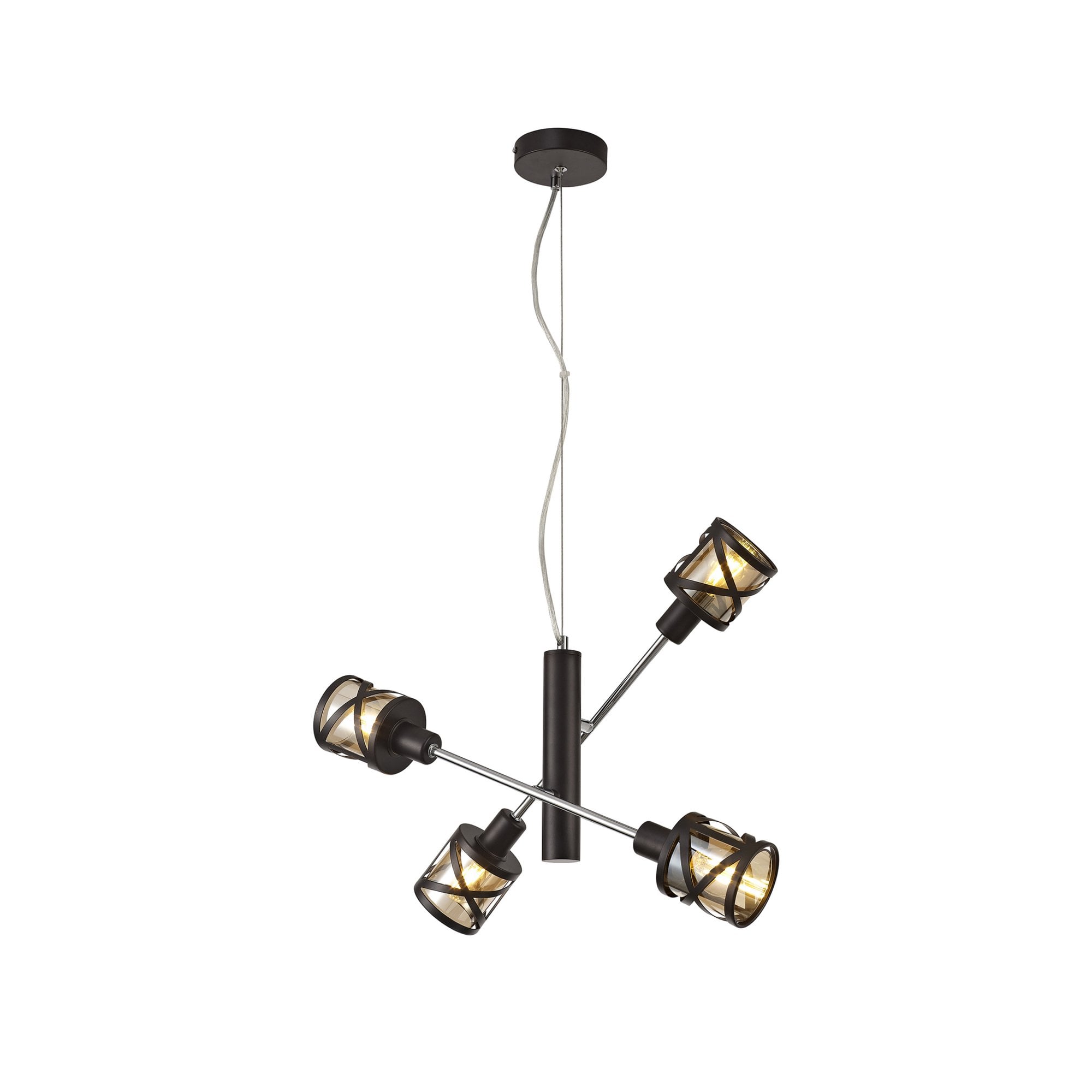 Fabula Leaden Adjustable 4 Light Pendant - Oiled Bronze, Polished Chrome & Amber Glass