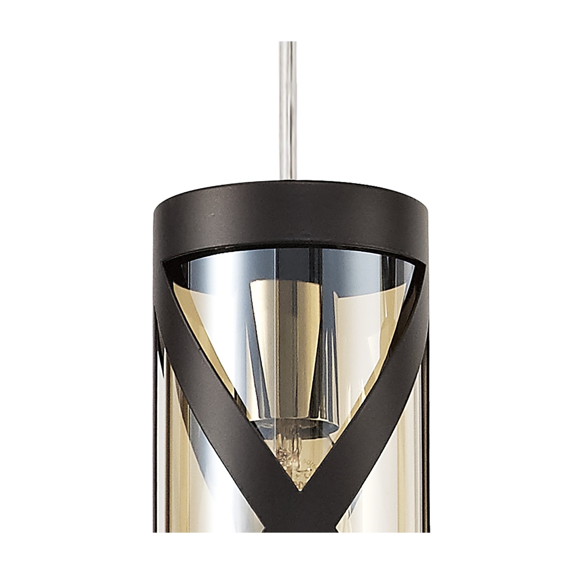 Fabula Leaden 3 Light Round Pendant - Oiled Bronze, Polished Chrome & Amber Glass