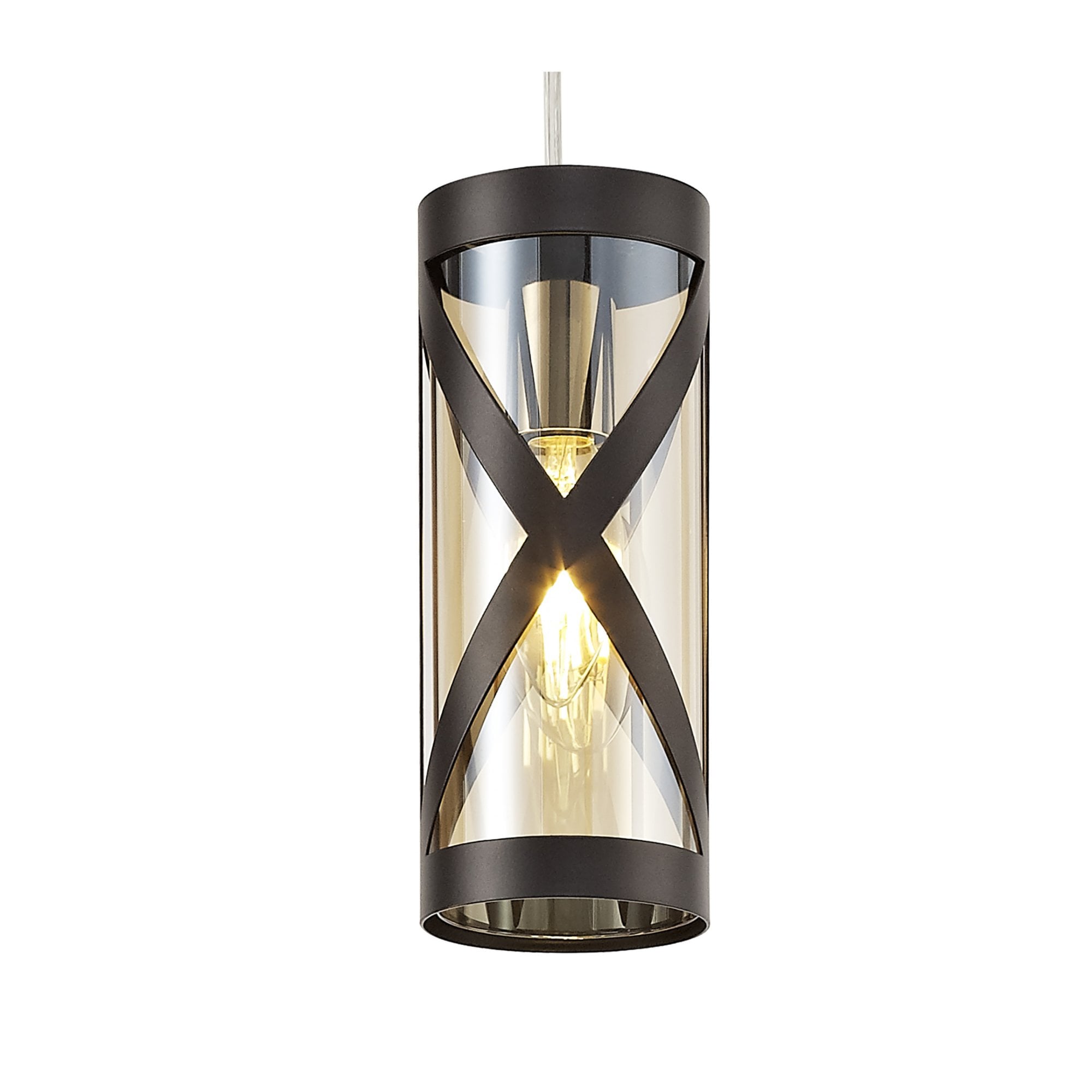 Fabula Leaden 3 Light Round Pendant - Oiled Bronze, Polished Chrome & Amber Glass