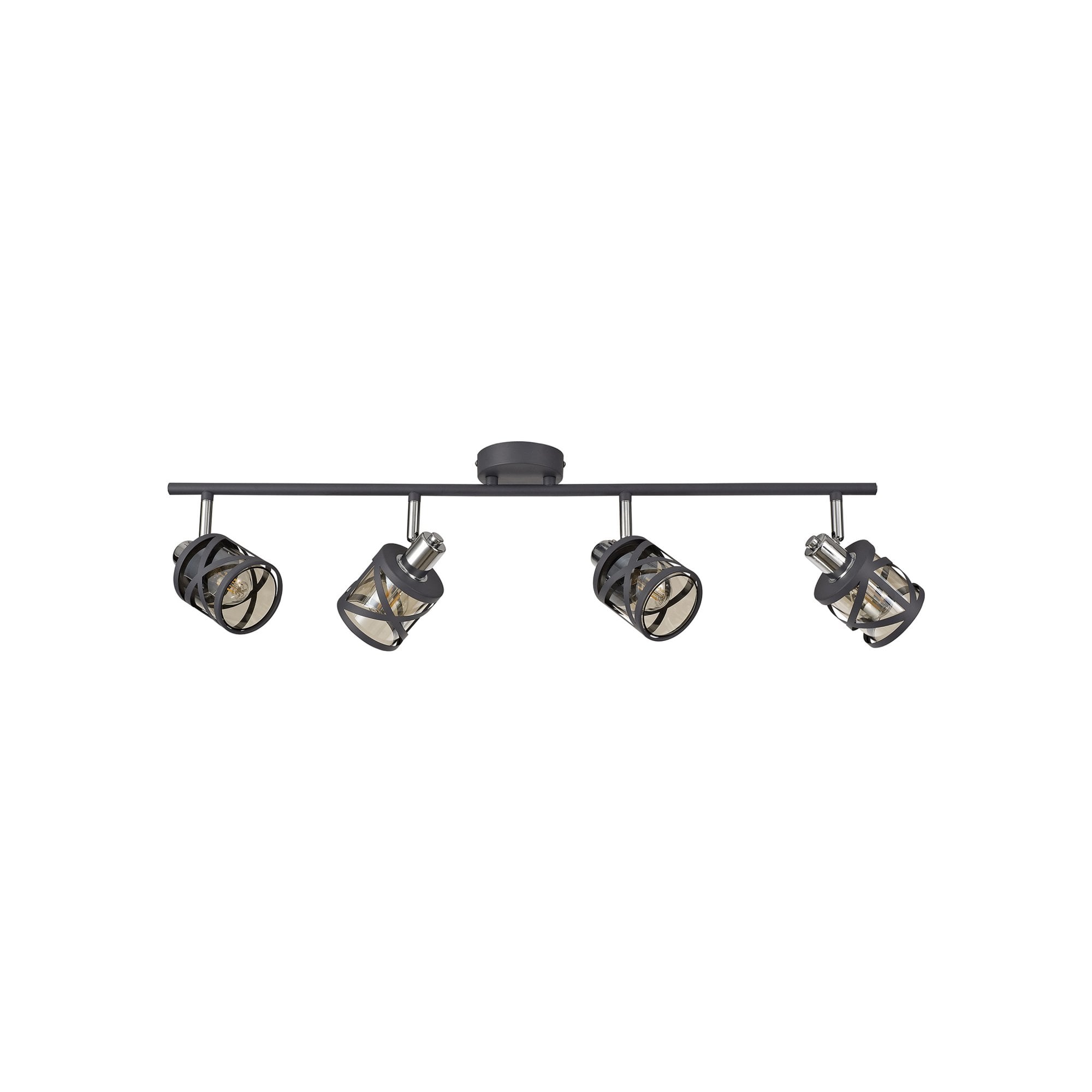 Fabula Leaden 4 Light Linear Bar Spotlight - Matt Grey, Polished Chrome & Cognac Glass