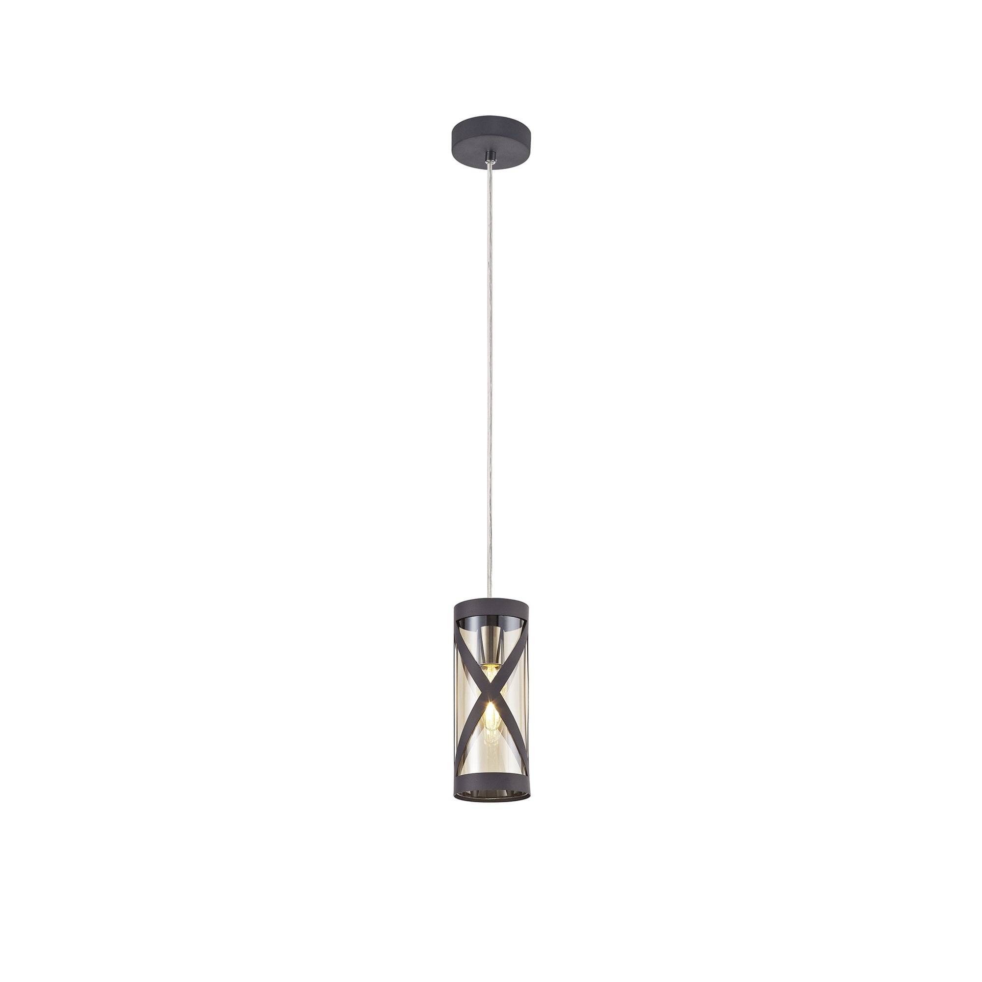 Fabula Leaden Single Pendant - Matt Grey, Polished Chrome & Cognac Glass