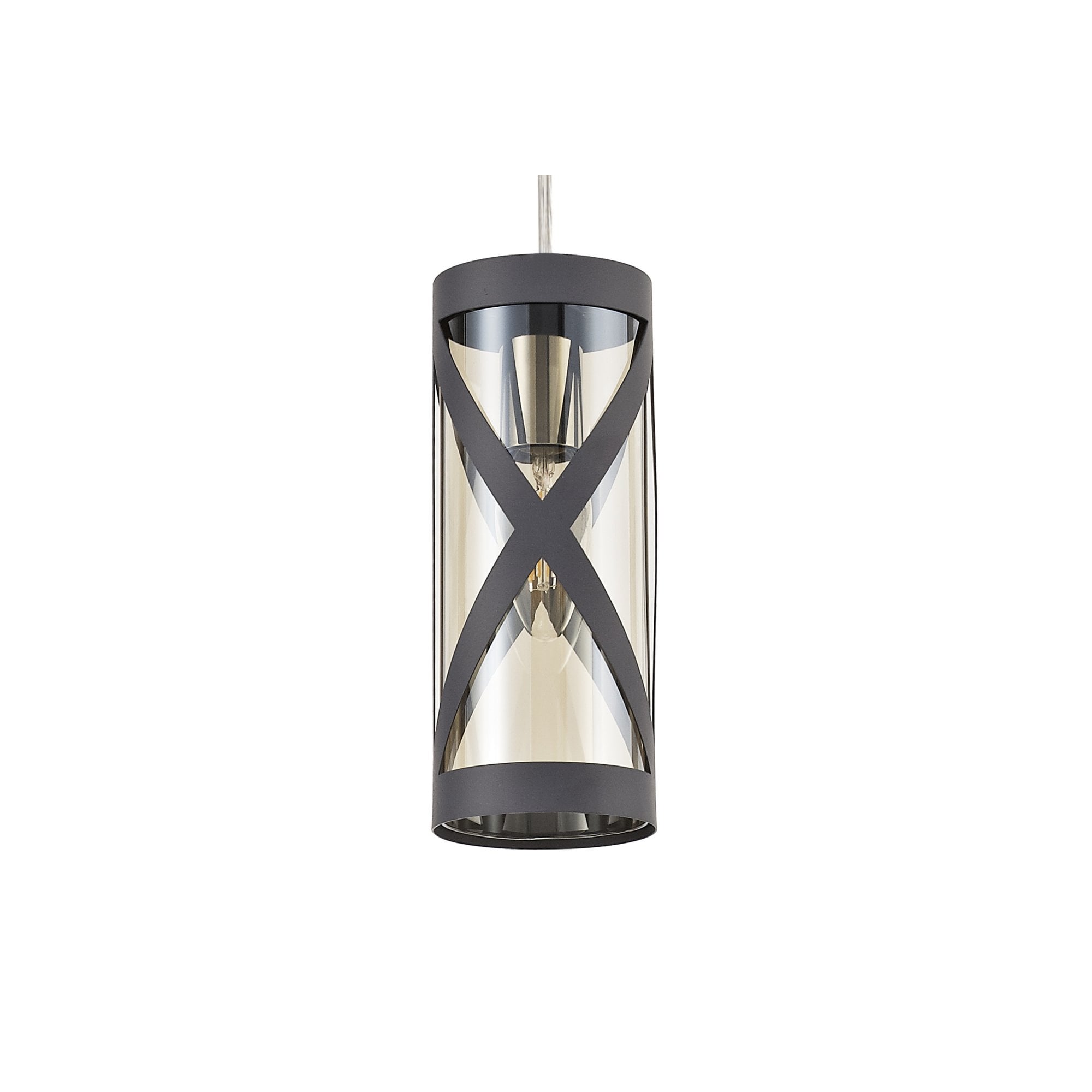 Fabula Leaden Single Pendant - Matt Grey, Polished Chrome & Cognac Glass