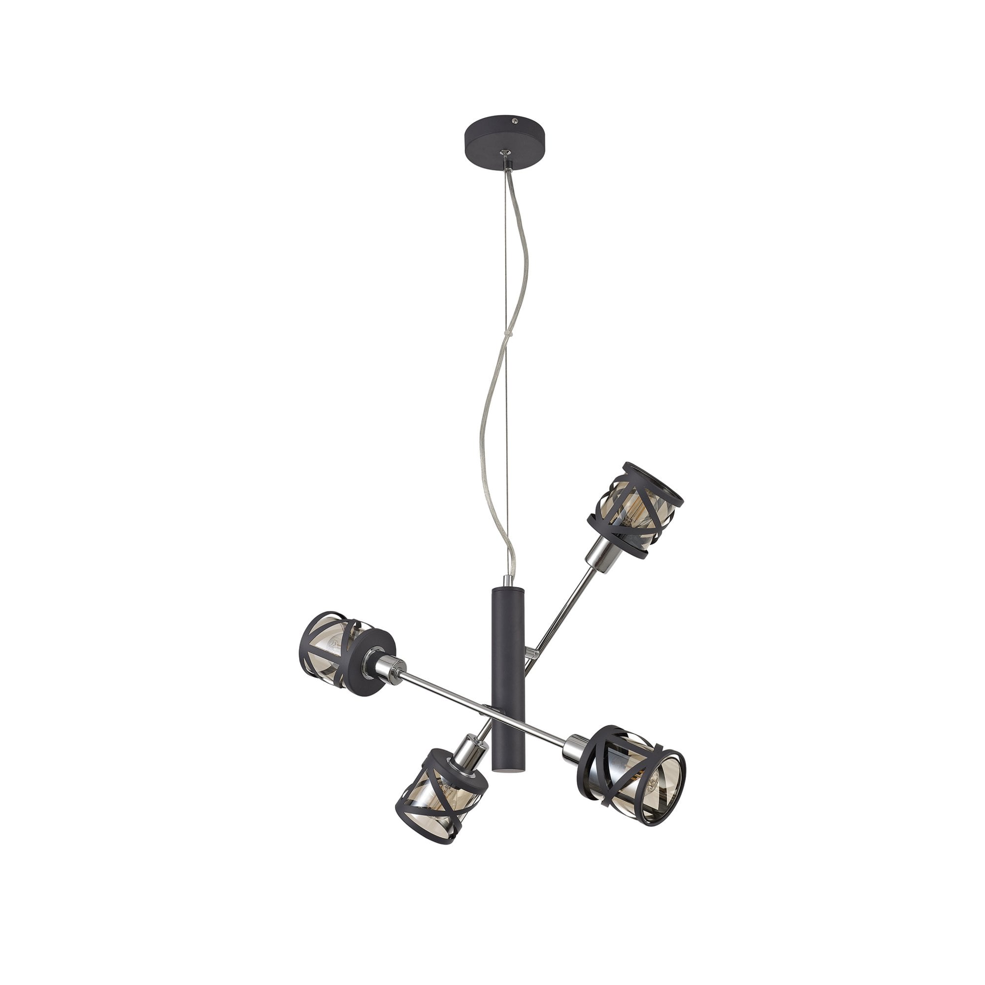 Fabula Leaden Adjustable 4 Light Pendant - Matt Grey, Polished Chrome & Cognac Glass