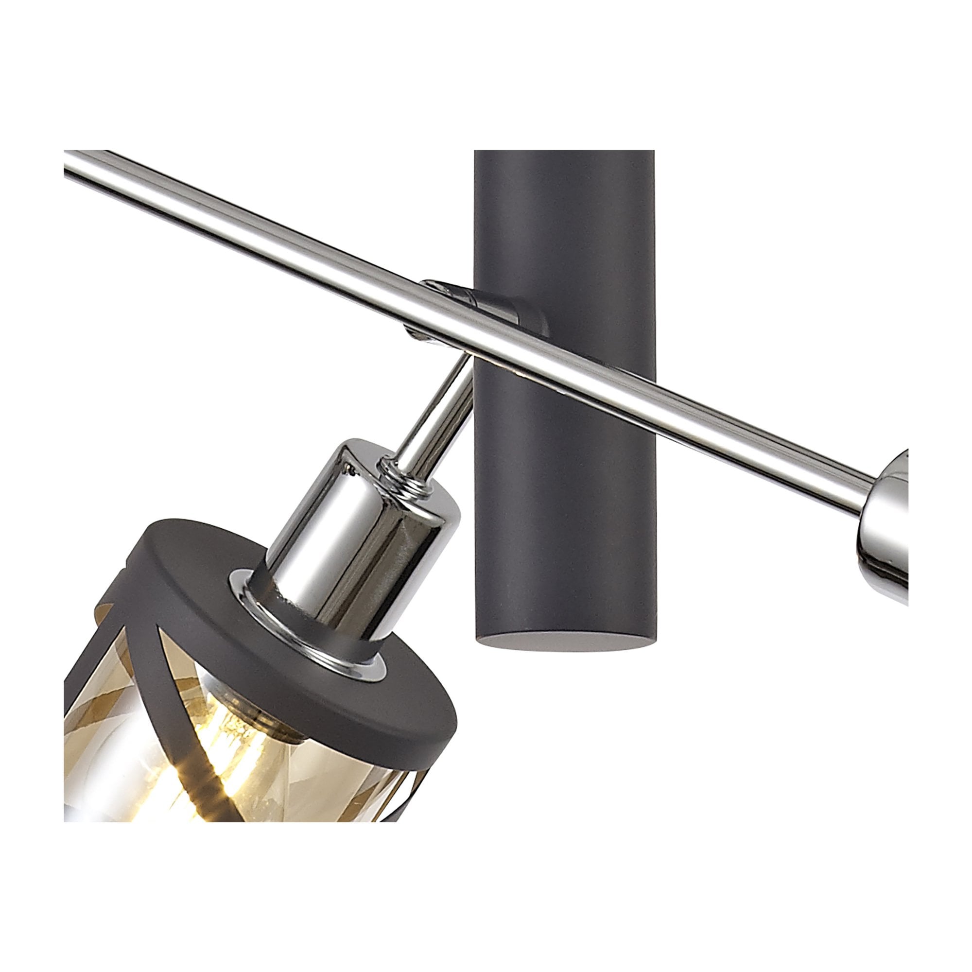 Fabula Leaden Adjustable 4 Light Pendant - Matt Grey, Polished Chrome & Cognac Glass